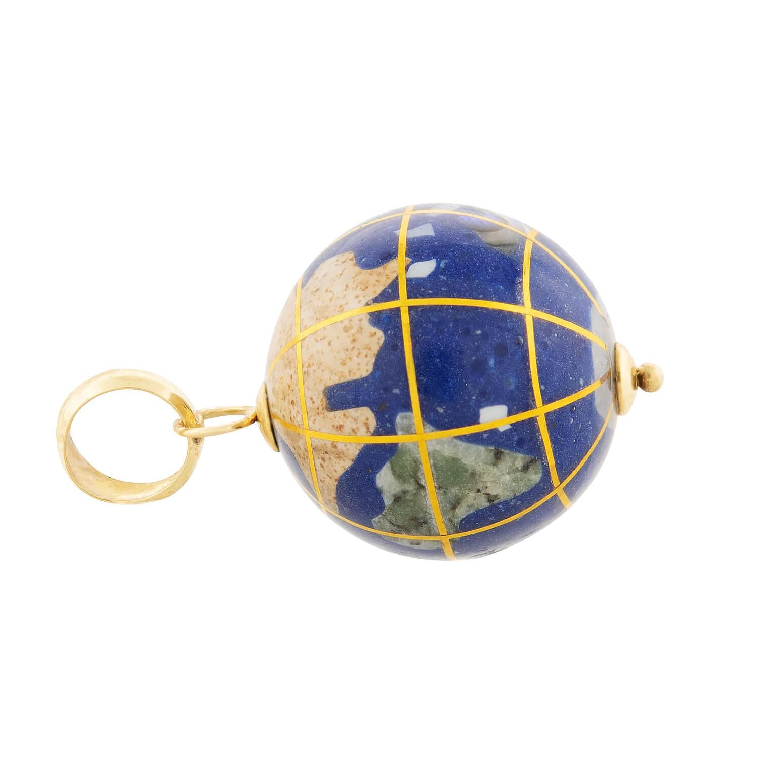 Vintage 14k Enamel and Inlaid Stone World Globe Charm
