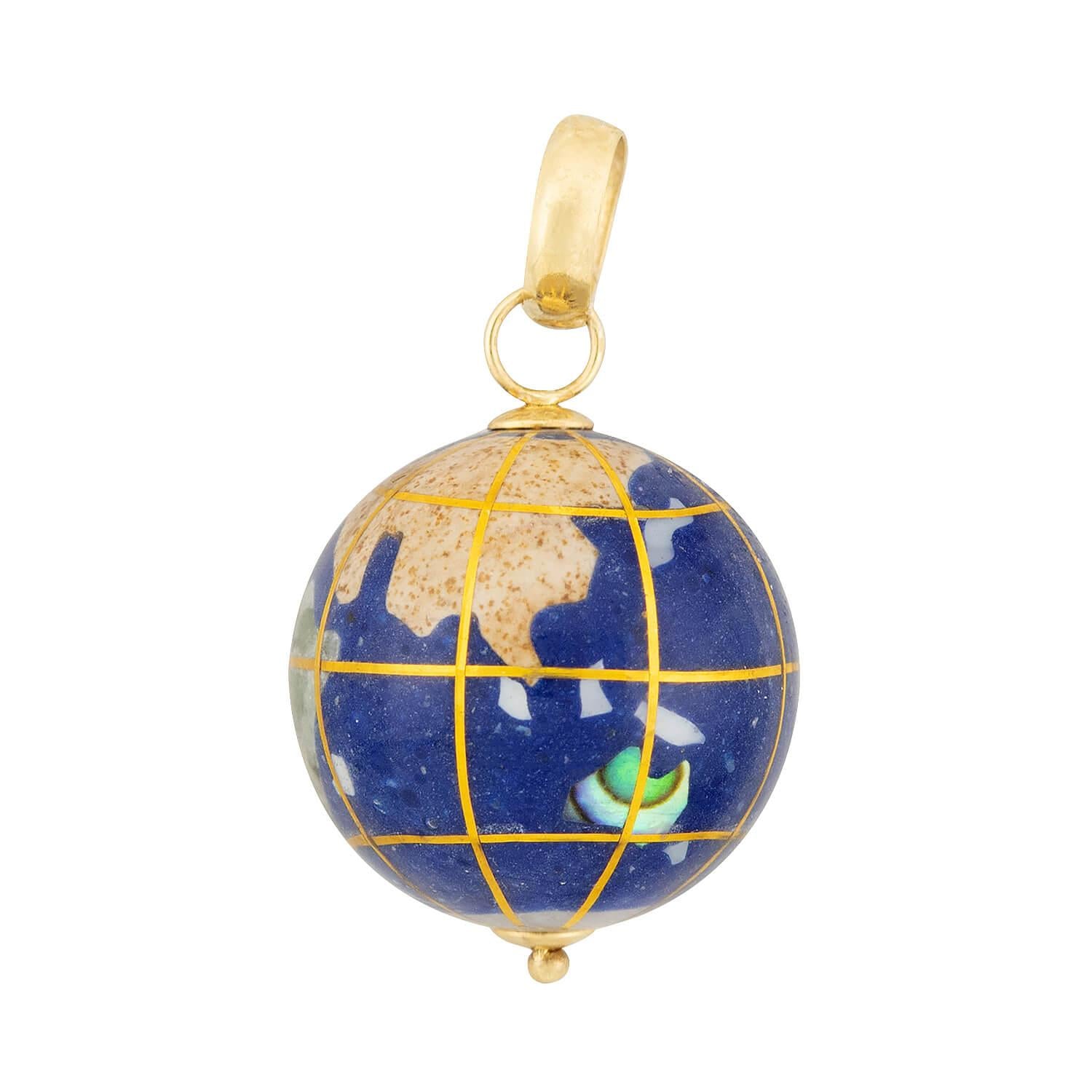 Vintage 14k Enamel and Inlaid Stone World Globe Charm