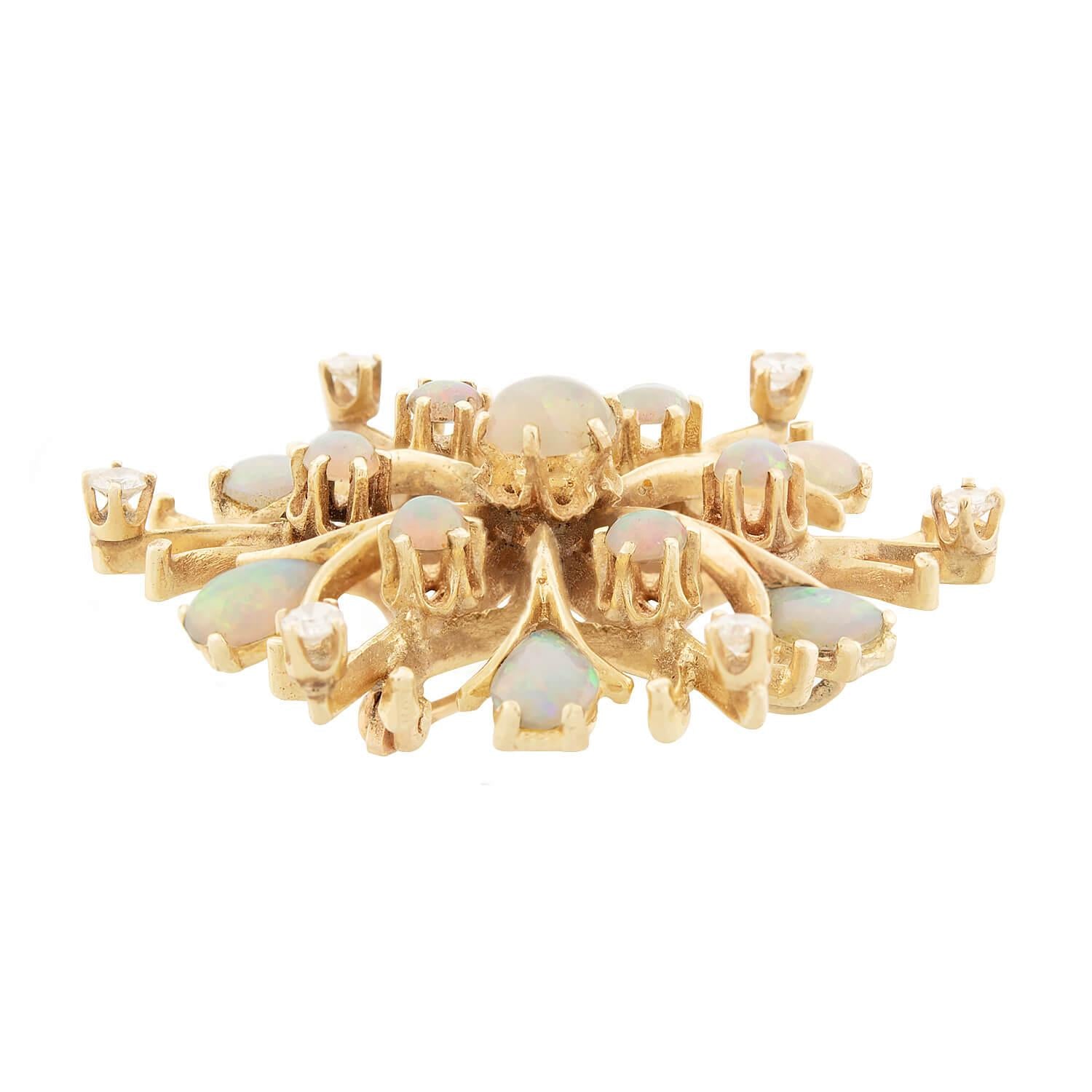 Retro 14k Opal and Diamond Snowflake Pin/Pendant