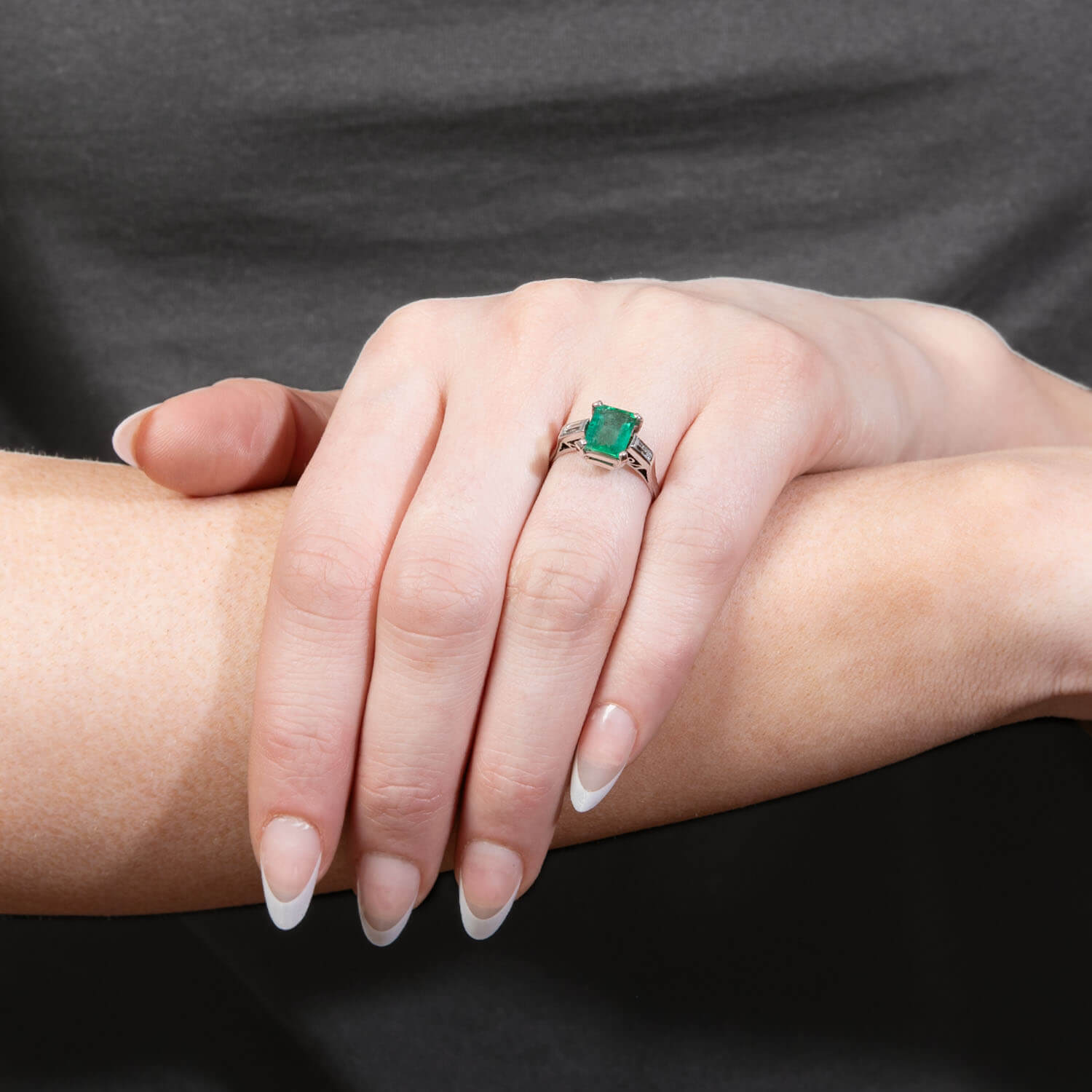 Estate Platinum Emerald and Diamond Ring