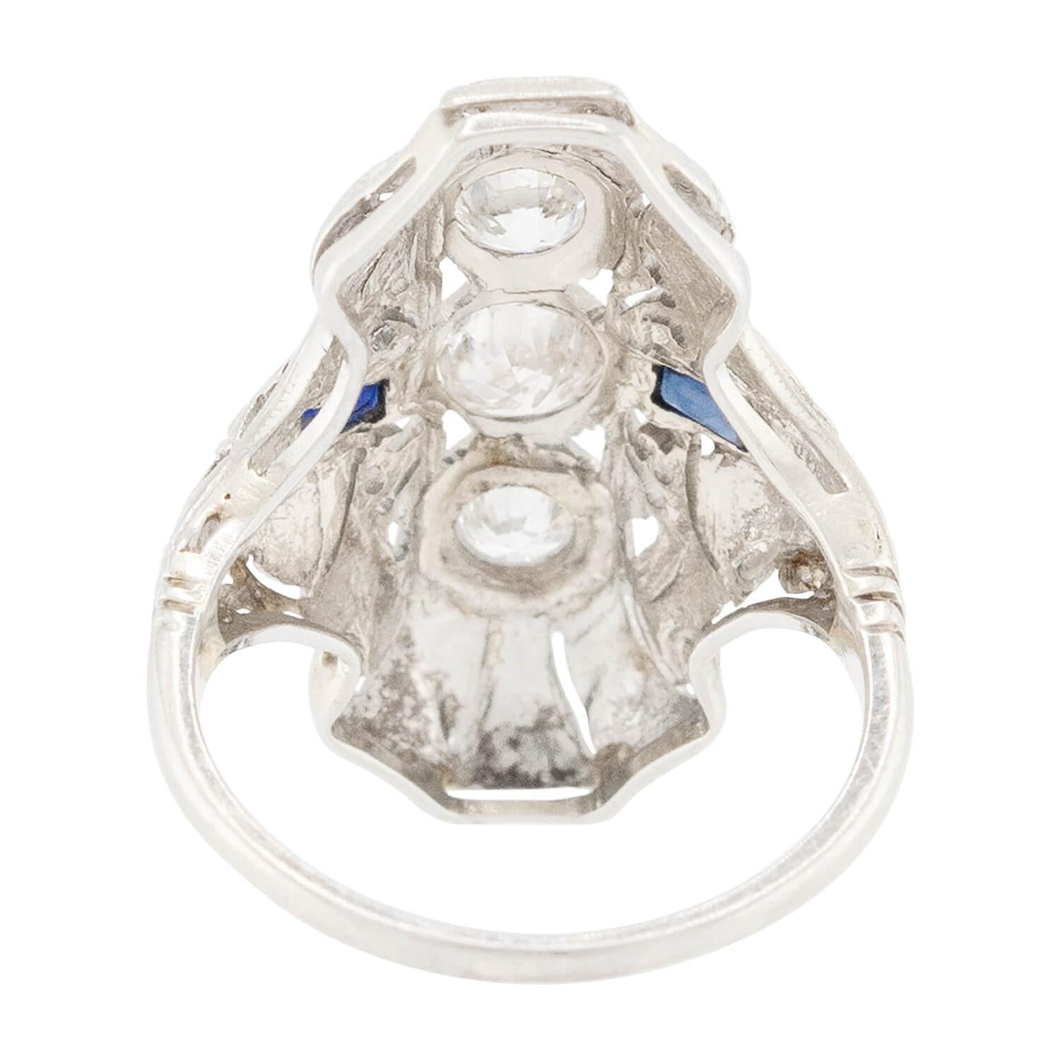 Art Deco 18K Diamond and Sapphire Navette Ring