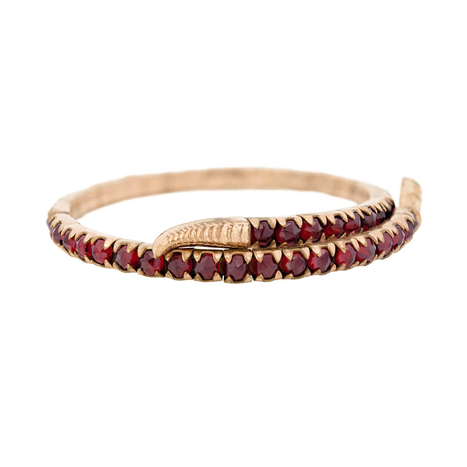 Victorian Gold Filled Garnet, Pearl, and Snake Bracelet Set