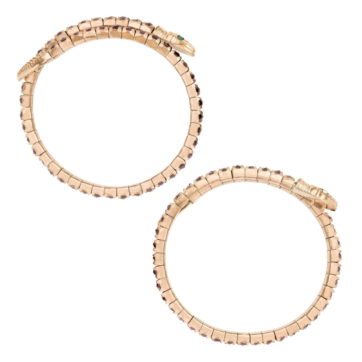 Victorian Gold Filled Garnet, Pearl, and Snake Bracelet Set