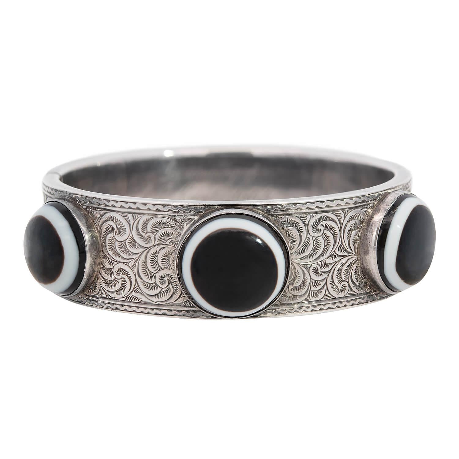 Victorian Sterling Silver Banded Agate Bangle