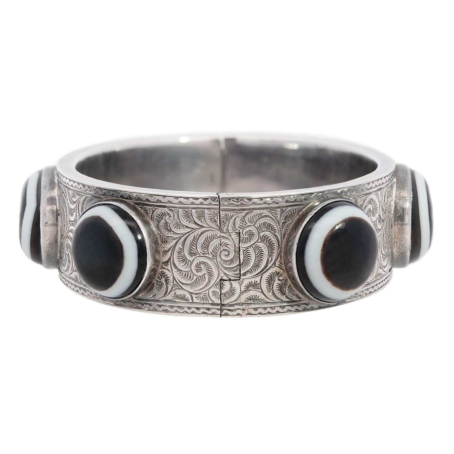 Victorian Sterling Silver Banded Agate Bangle