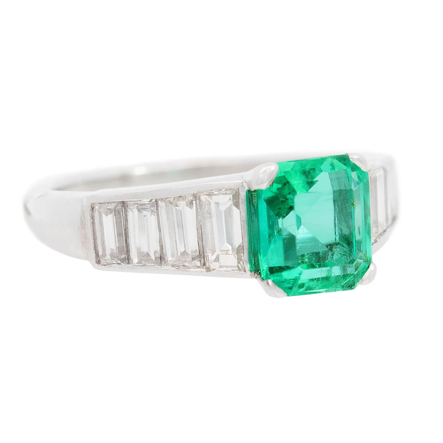 Art Deco Platinum Emerald and Diamond Ring