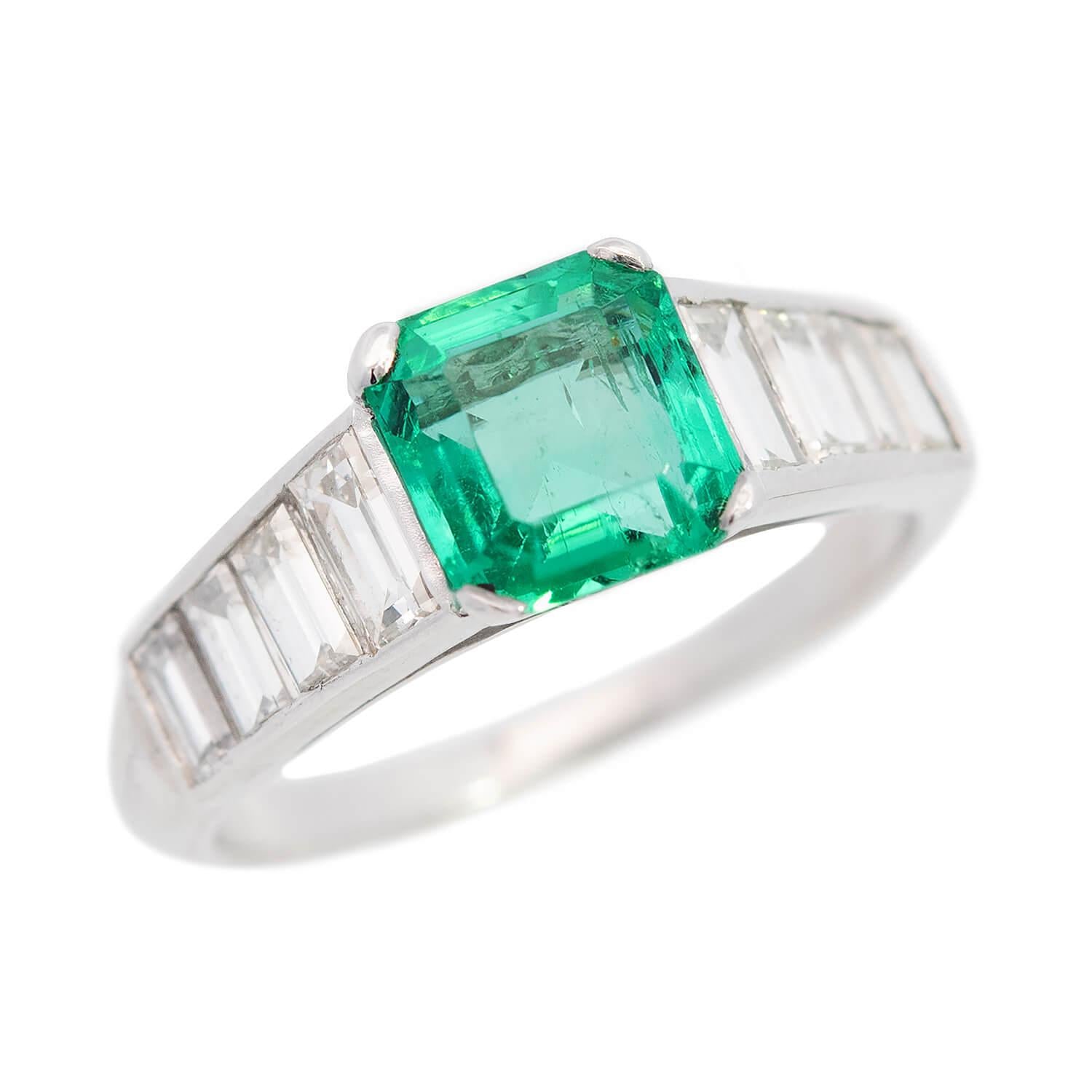 Art Deco Platinum Emerald and Diamond Ring
