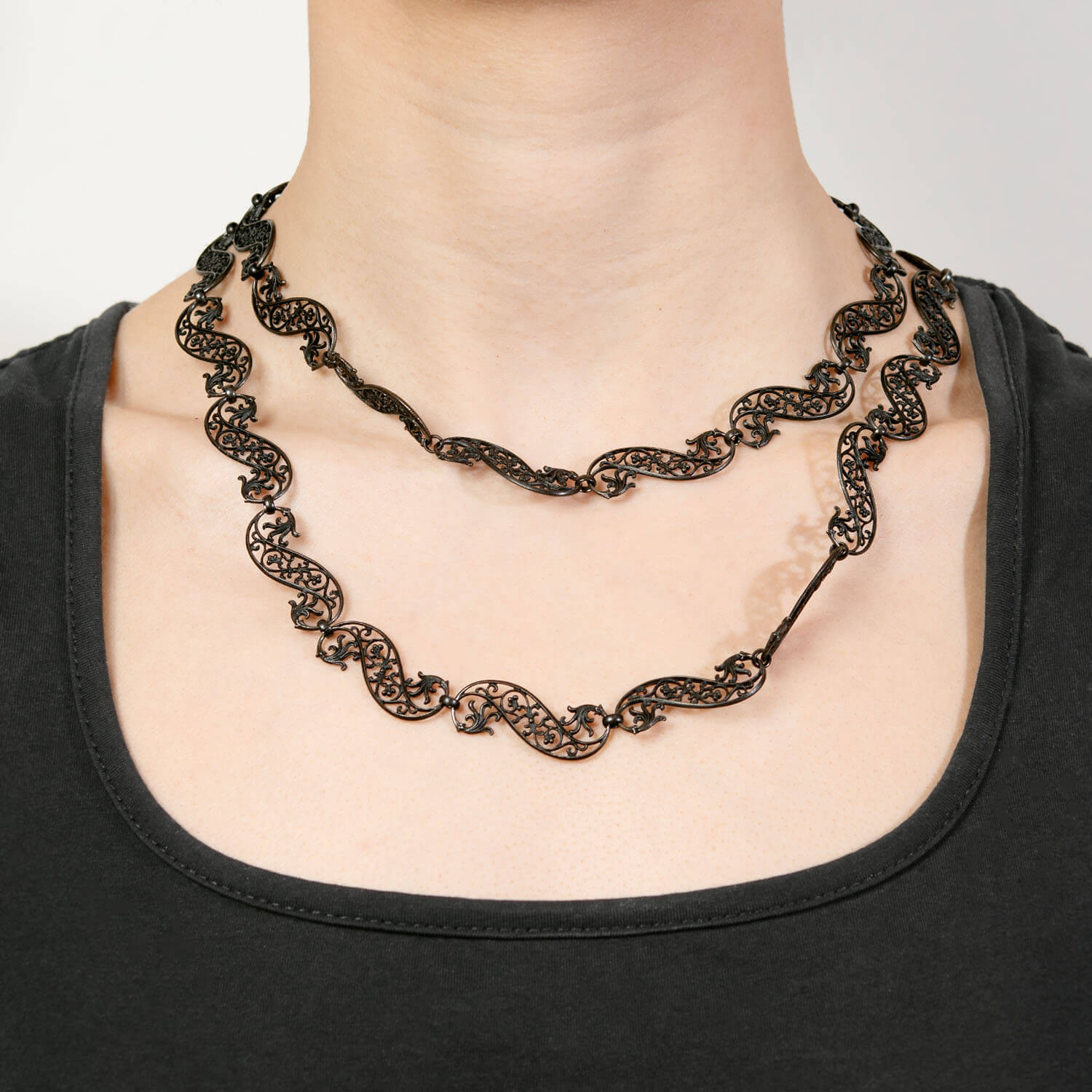 Georgian Berlin Iron Hand Wrought Chain Necklace 38"