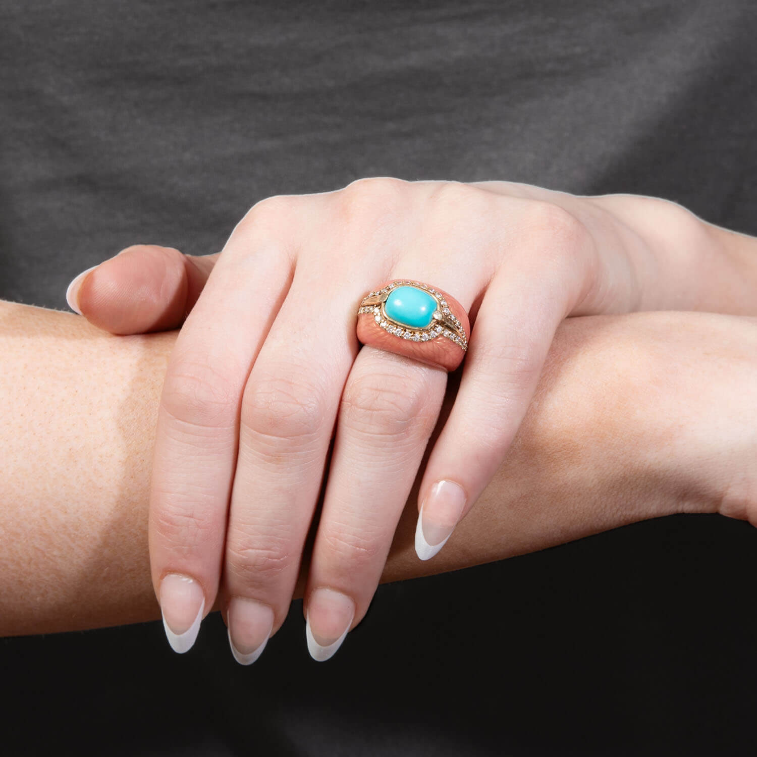 HAGGAI Vintage 14k Turquoise, Diamond, and Enamel Ring