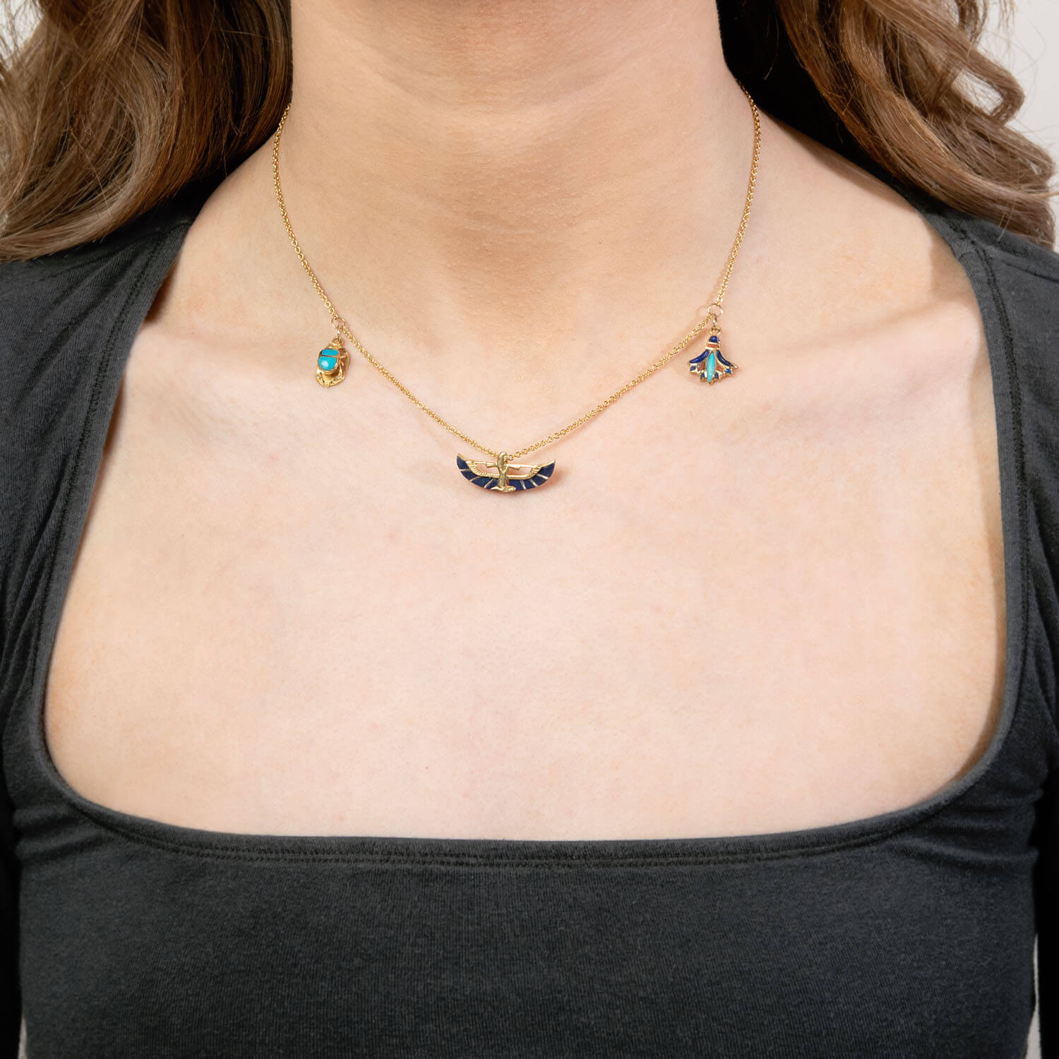 Vintage Egyptian 18k Enamel Charm Necklace