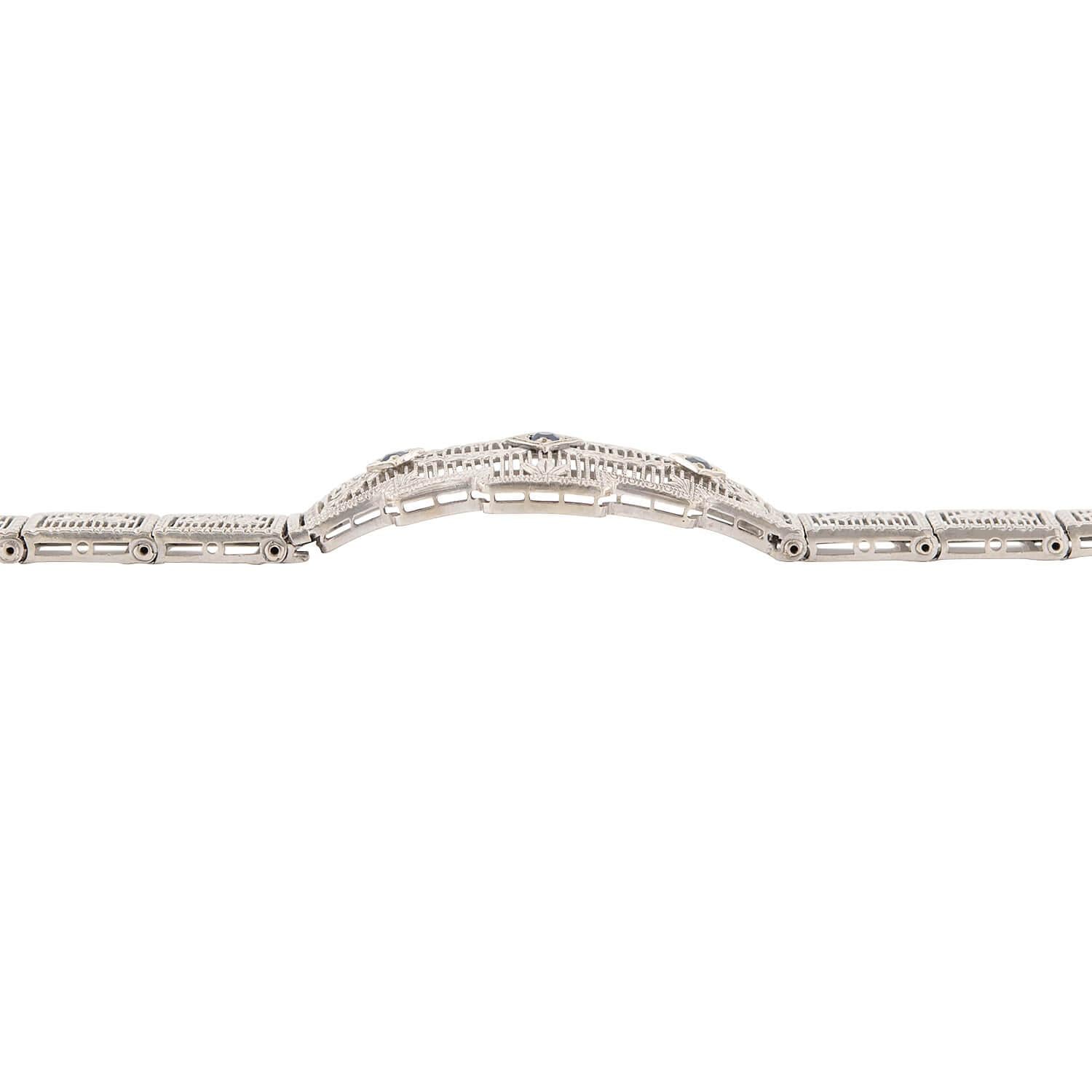Art Deco 14k White Sapphire Filigree Line Bracelet