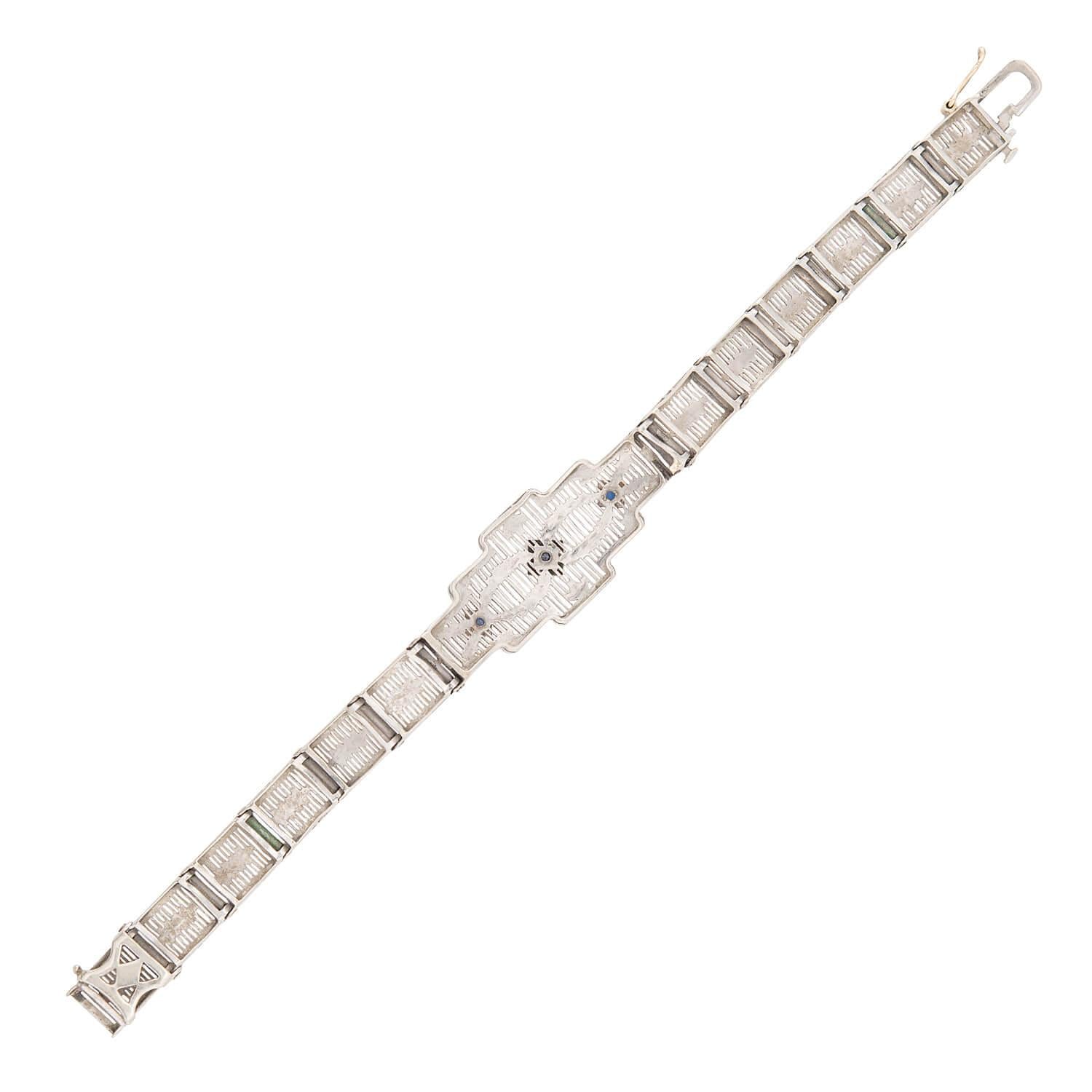 Art Deco 14k White Sapphire Filigree Line Bracelet