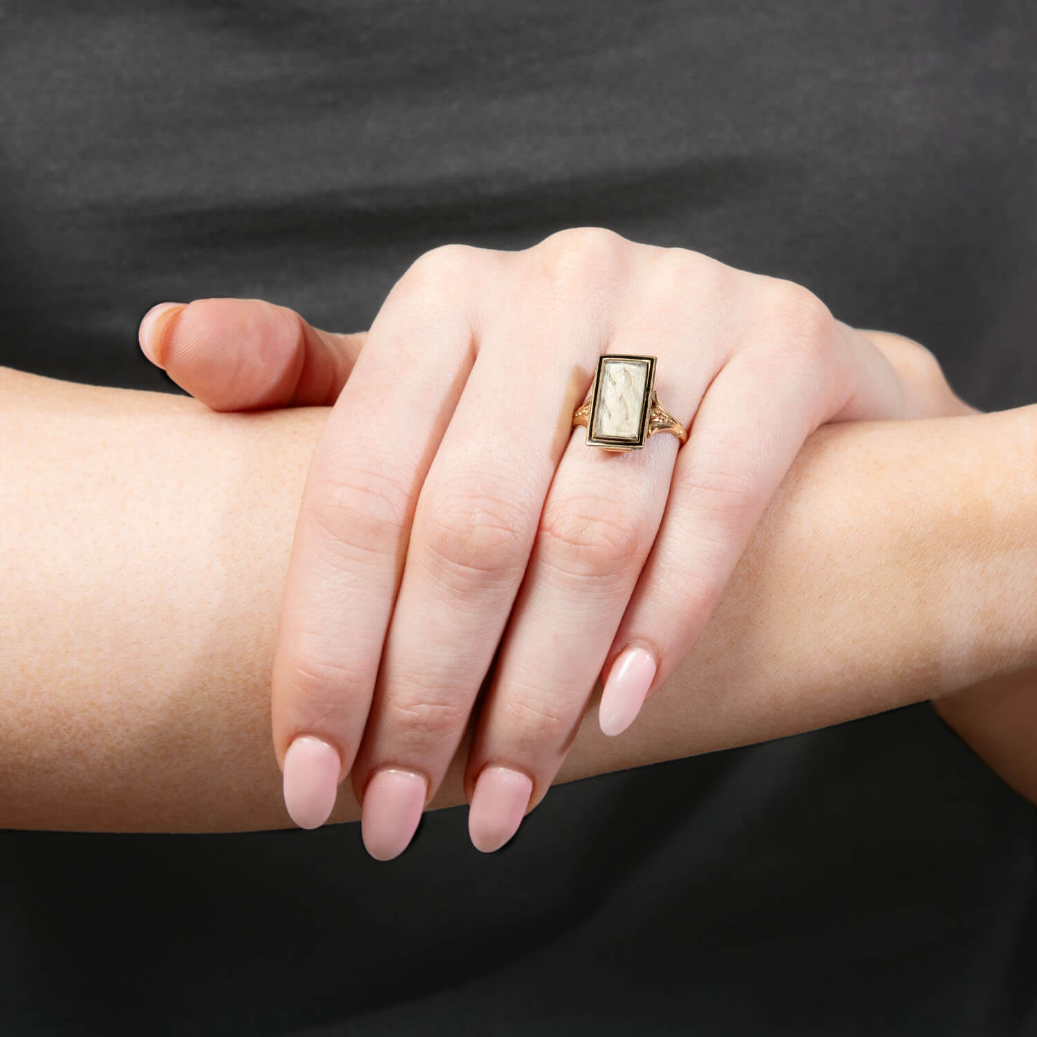 Victorian 14k Enamel & Woven Hair Mourning Ring