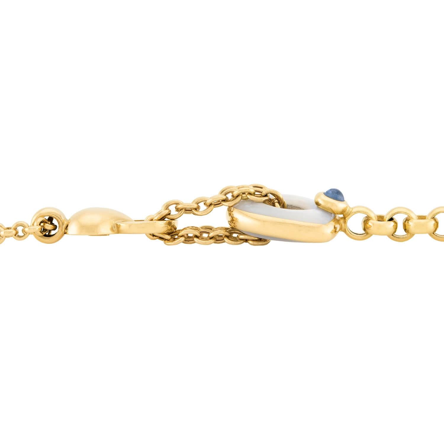 Estate 18k Mother of Pearl and Sapphire Earring and Bracelet Set