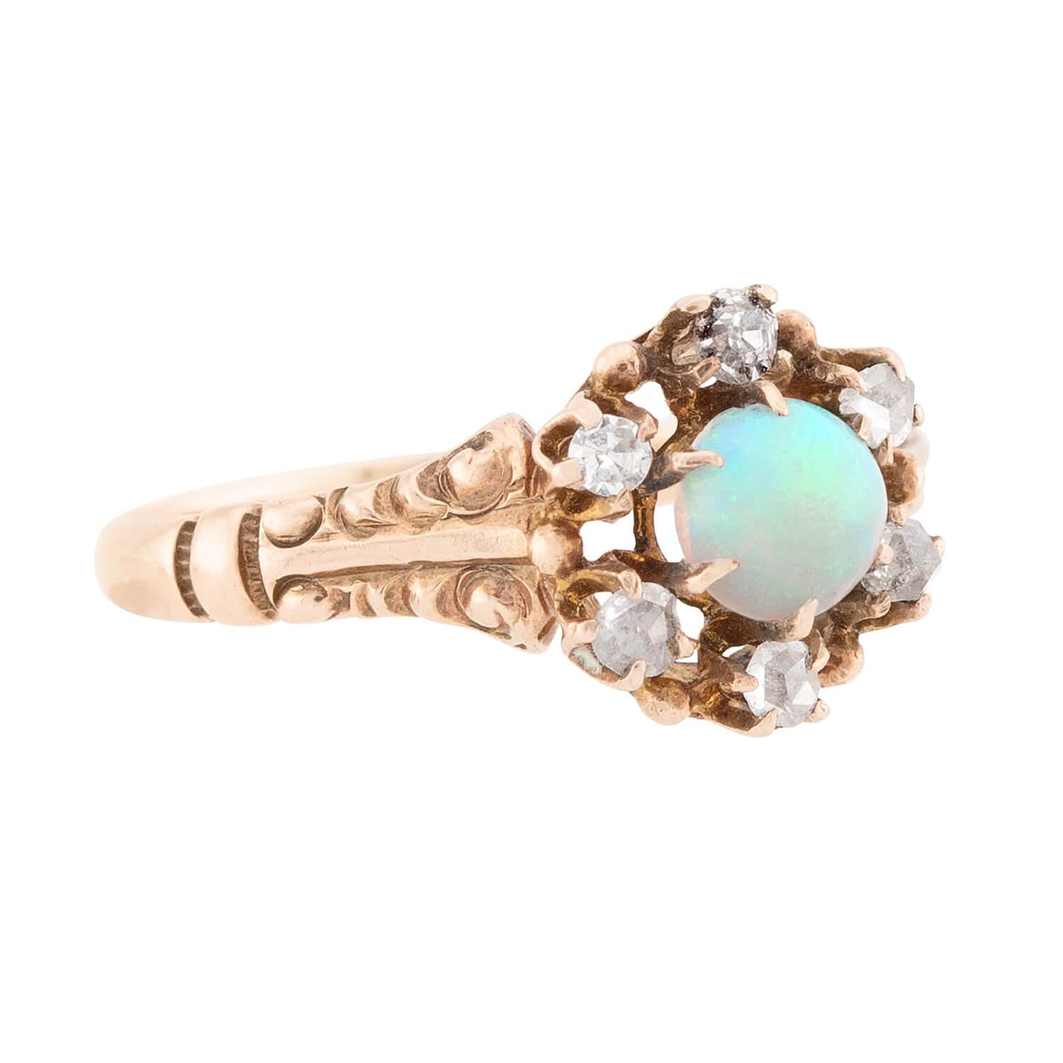 ALLSOP-STELLER INC. Victorian 14k Opal and Diamond Halo Ring