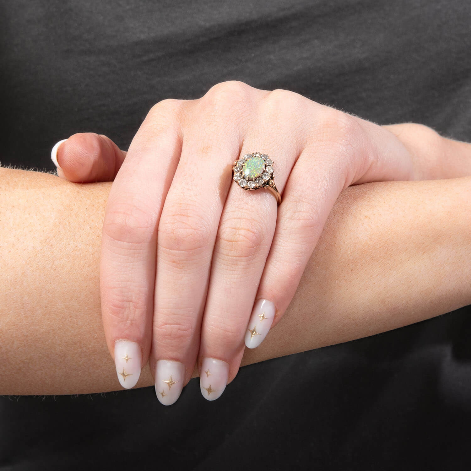 Victorian 14k Opal and Diamond Halo Ring