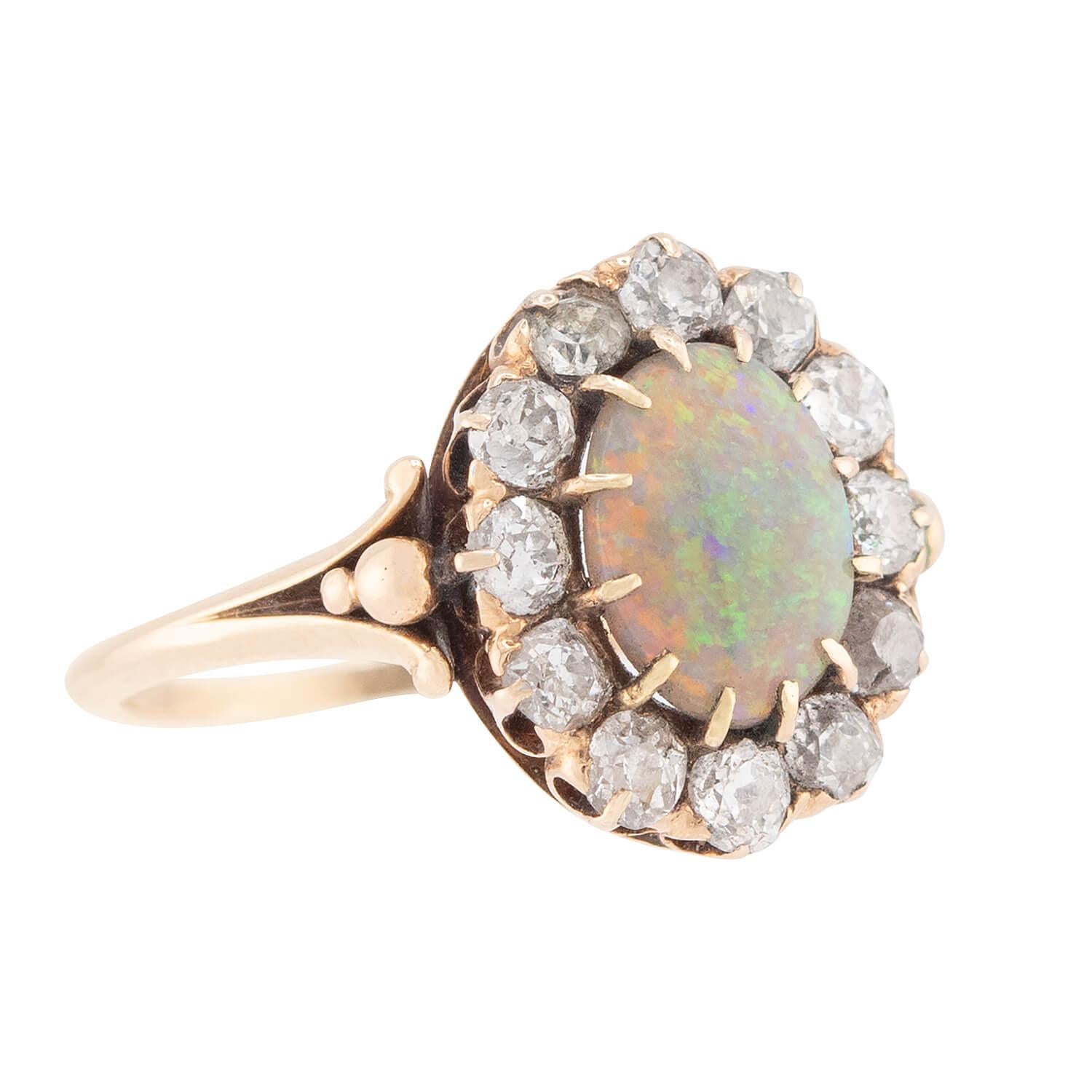 Victorian 14k Opal and Diamond Halo Ring