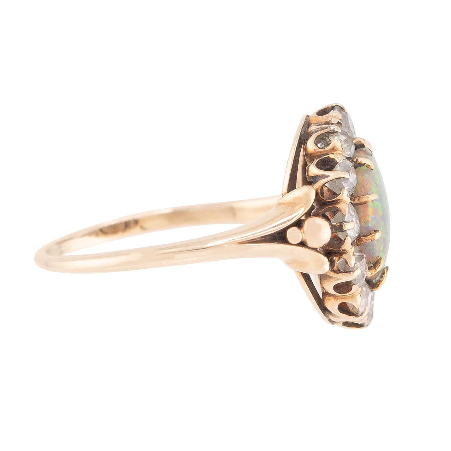 Victorian 14k Opal and Diamond Halo Ring