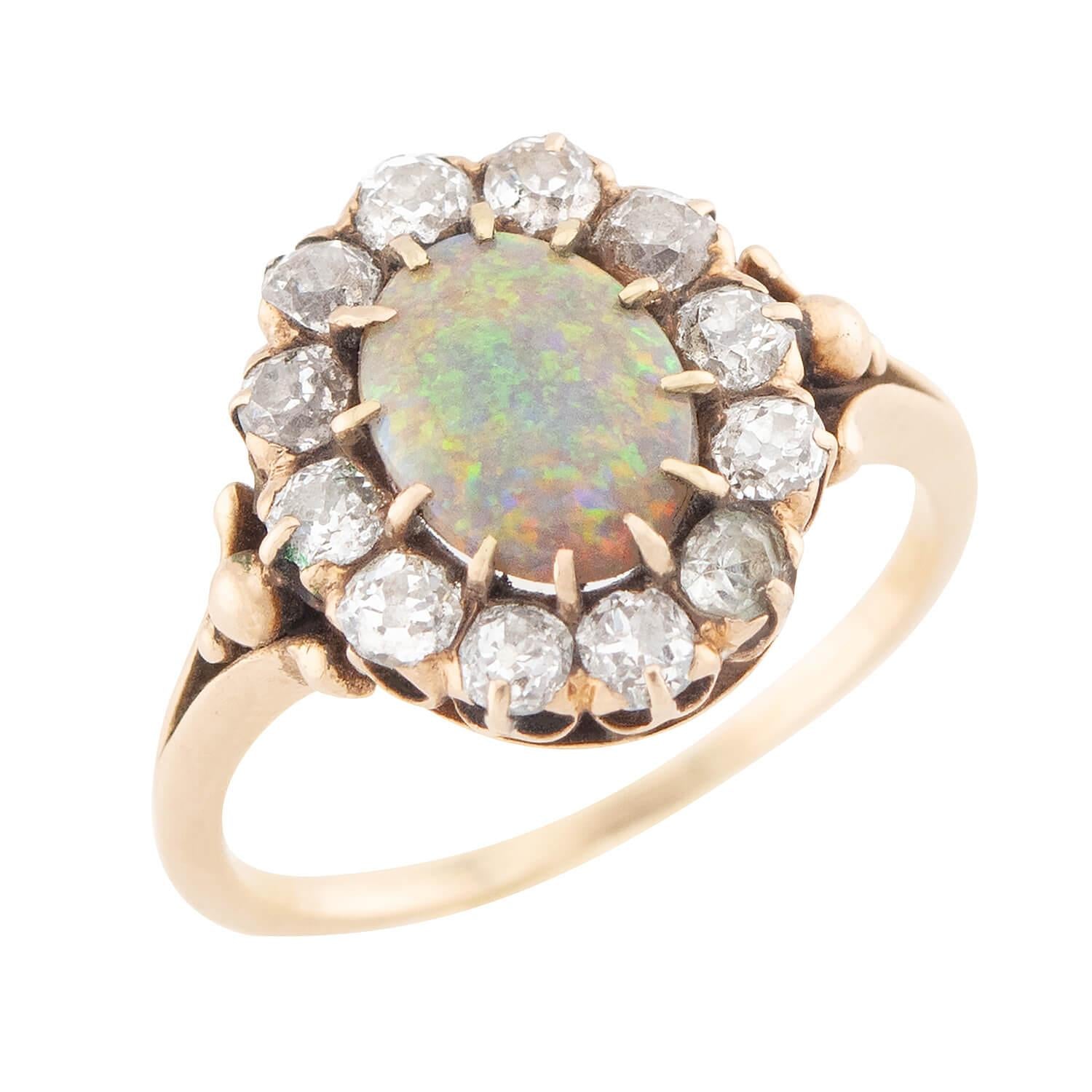 Victorian 14k Opal and Diamond Halo Ring