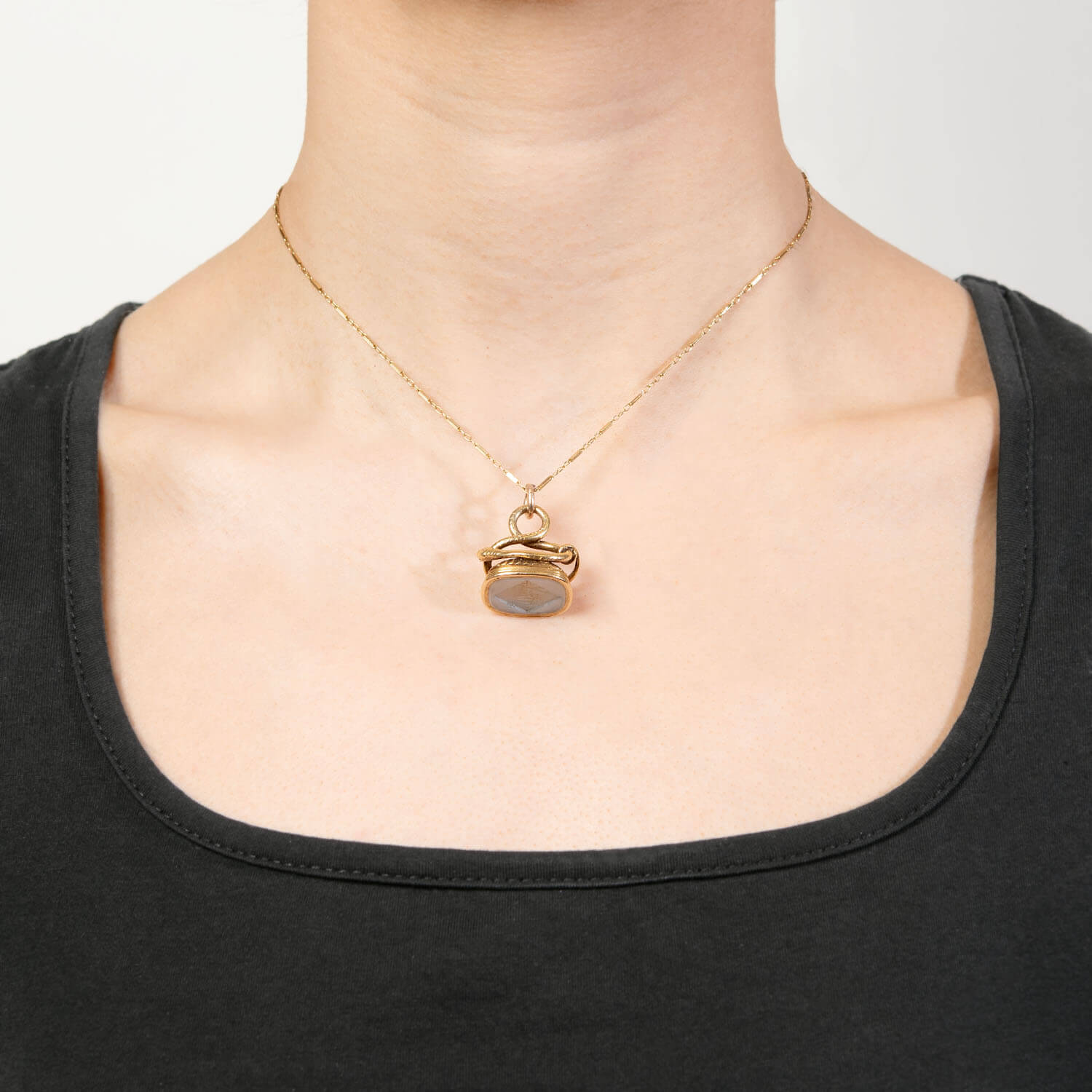 Victorian 14k Agate Snake Motif Fob