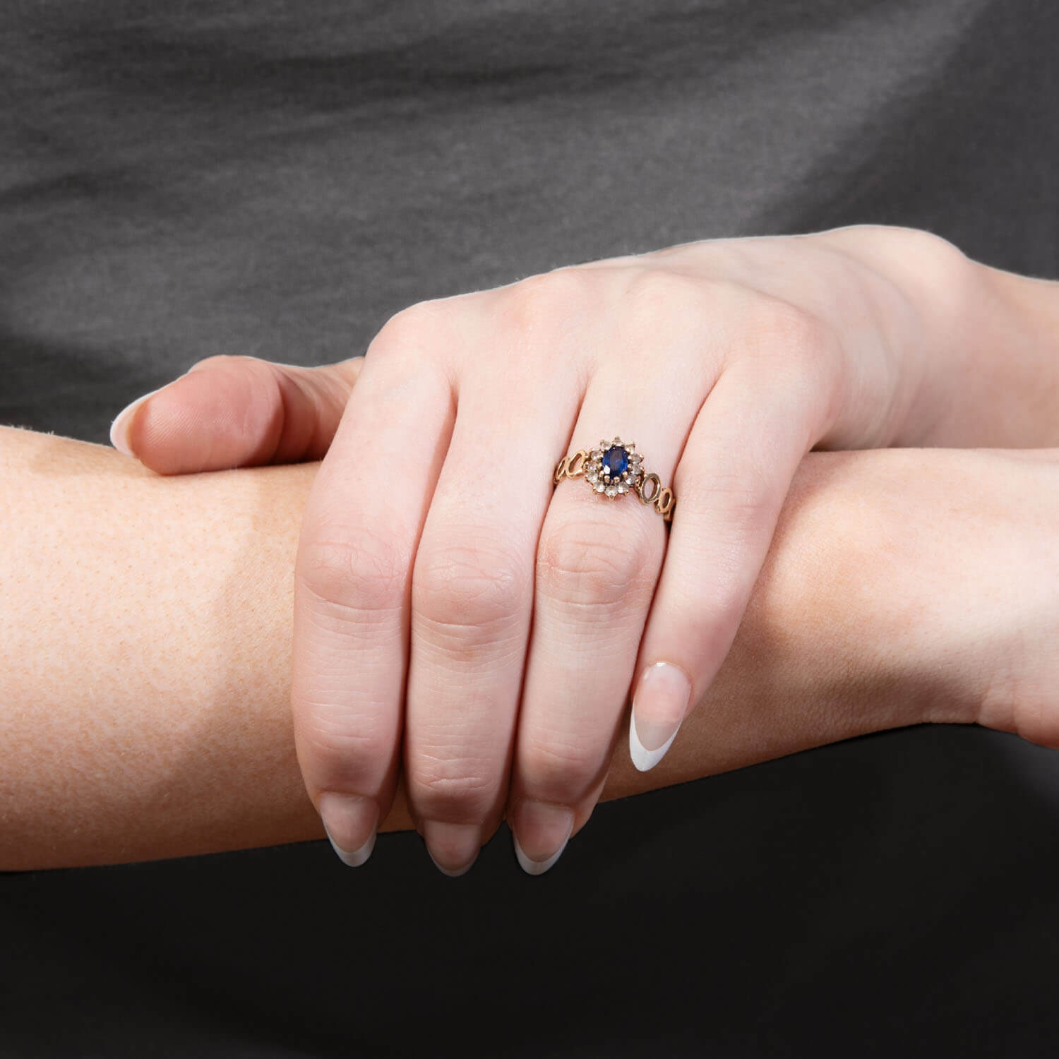 Victorian 9k Sapphire and Diamond Halo Ring