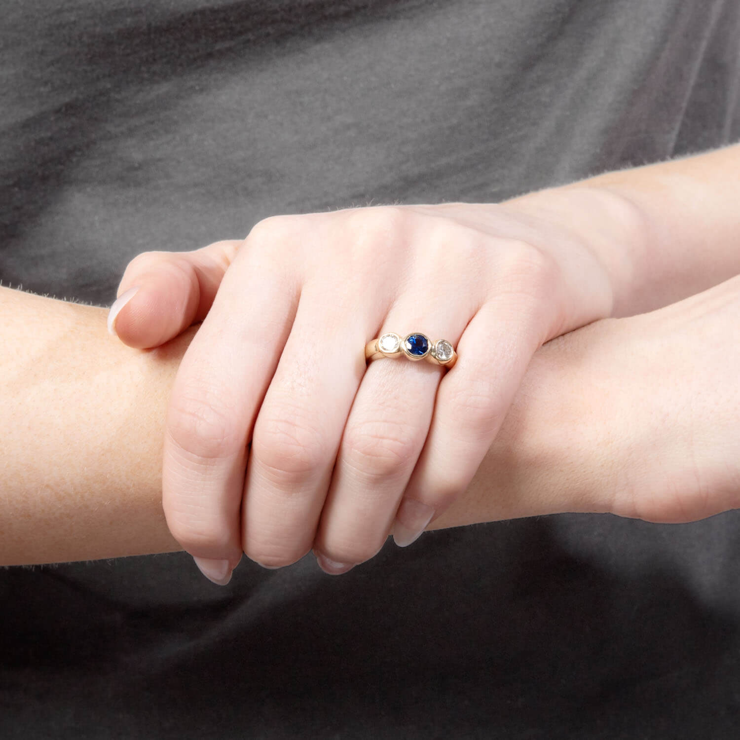 Estate 14k Sapphire and Diamond Three Stone Ring