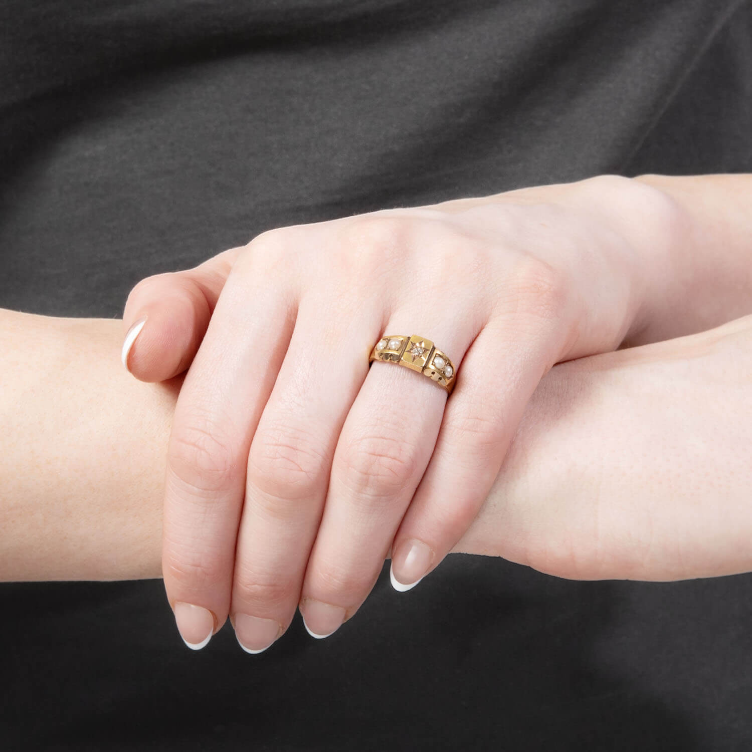 Victorian English 15k Diamond and Pearl Ring