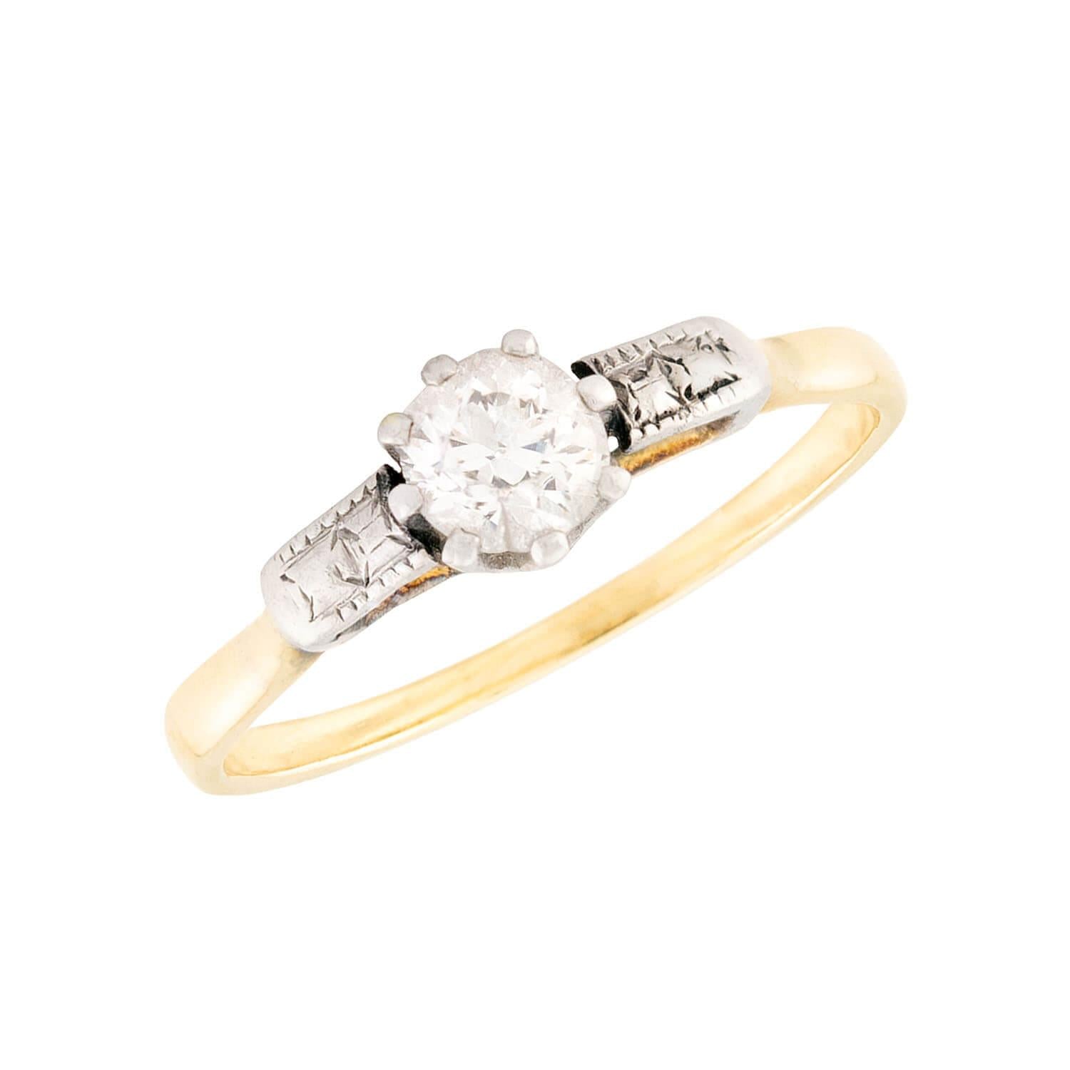 Art Deco 18k & Platinum Diamond Engagement Ring 0.38ct