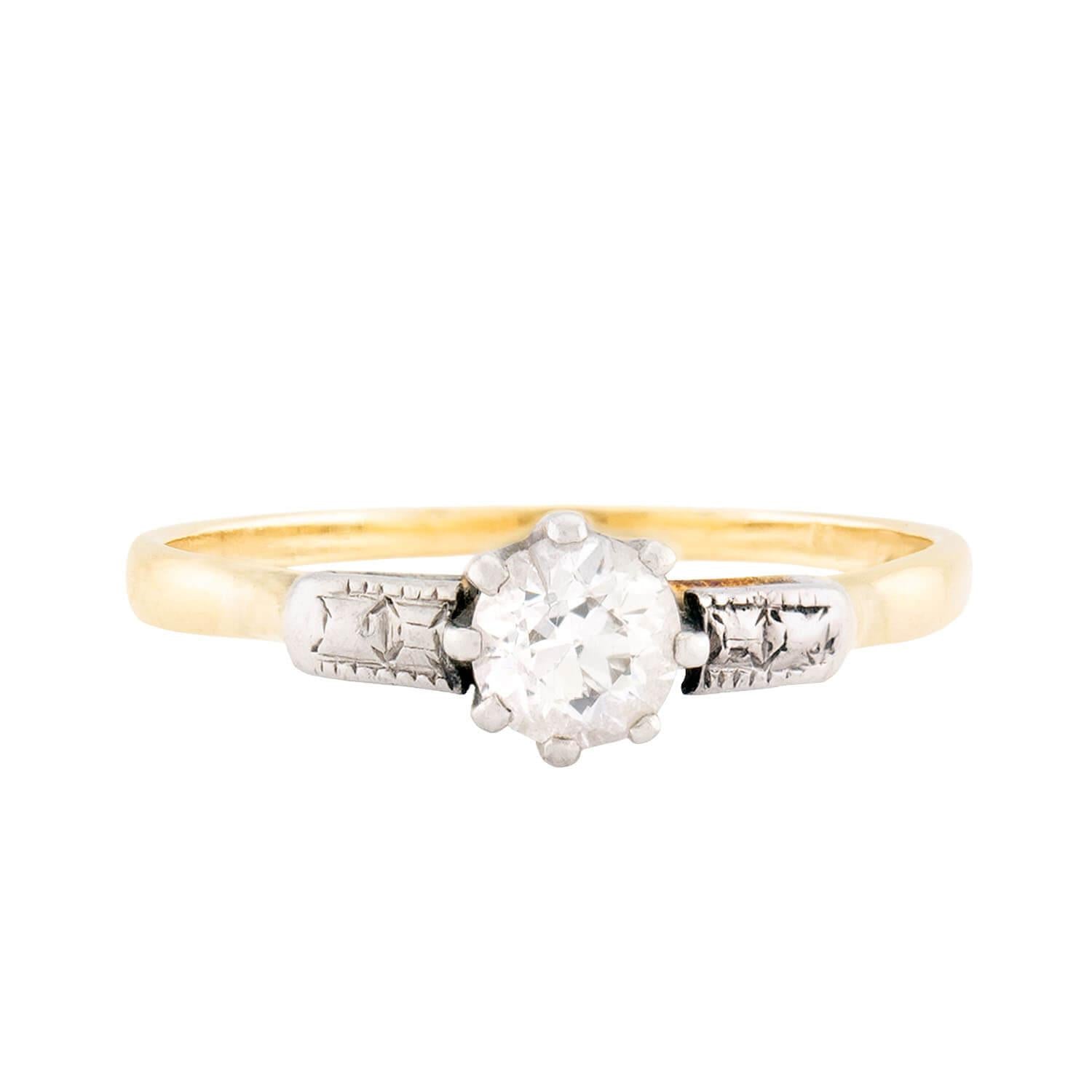 Art Deco 18k & Platinum Diamond Engagement Ring 0.38ct