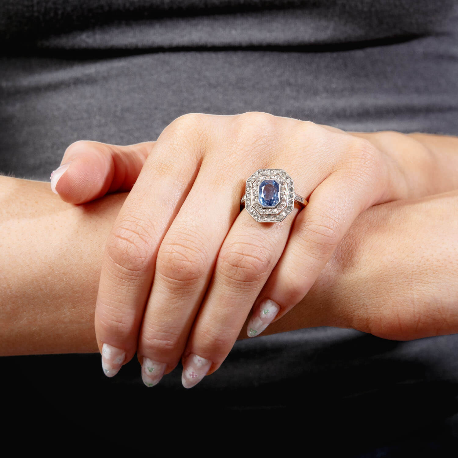 Edwardian French 18k & Platinum Sapphire Diamond Ring