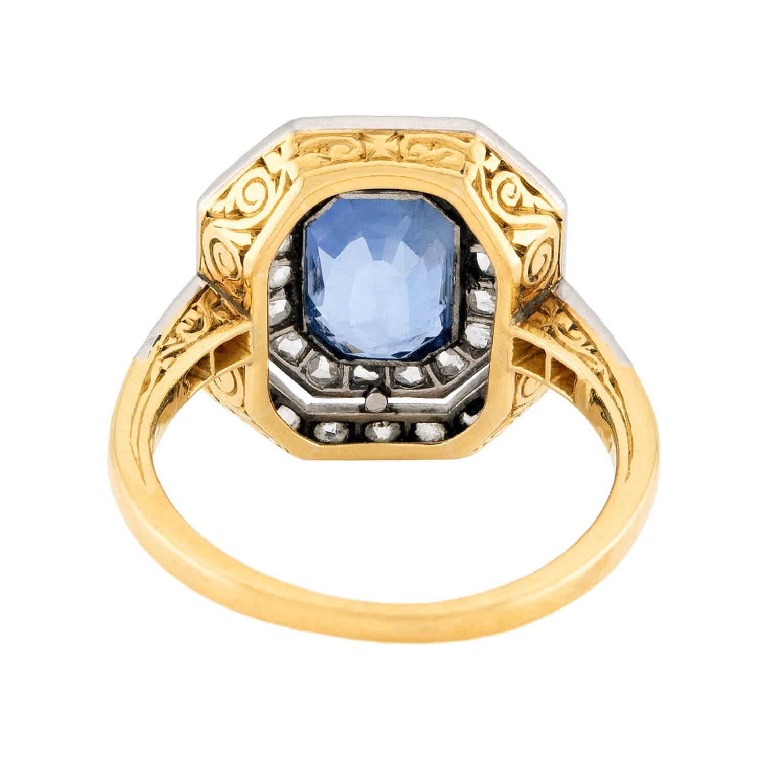 Edwardian French 18k & Platinum Sapphire Diamond Ring