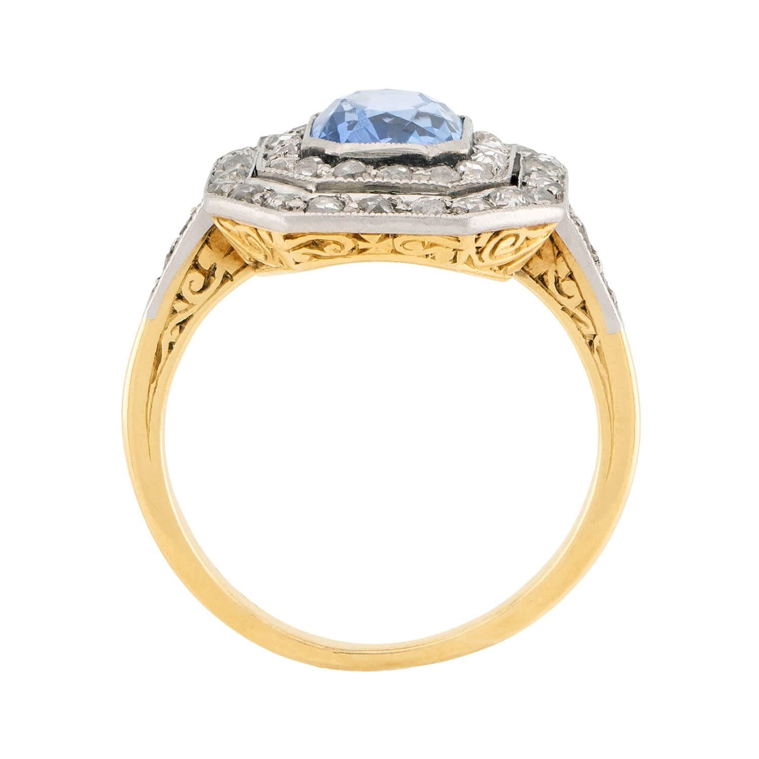 Edwardian French 18k & Platinum Sapphire Diamond Ring