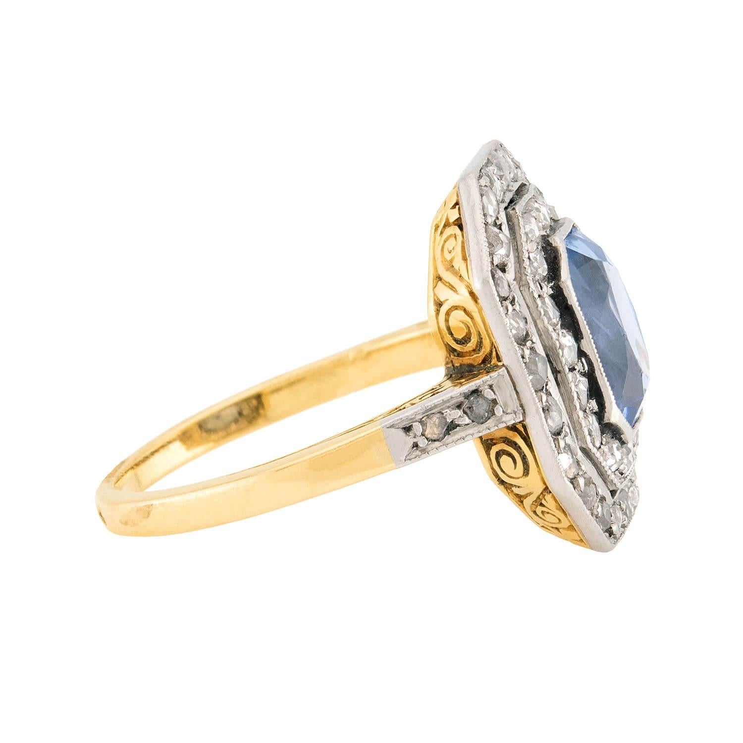 Edwardian French 18k & Platinum Sapphire Diamond Ring