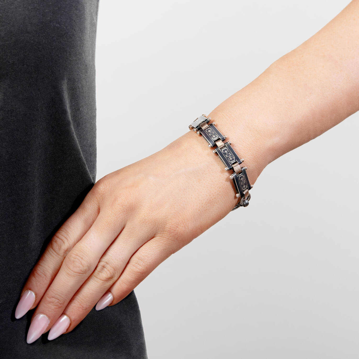 Victorian Sterling Silver Niello Link Bracelet