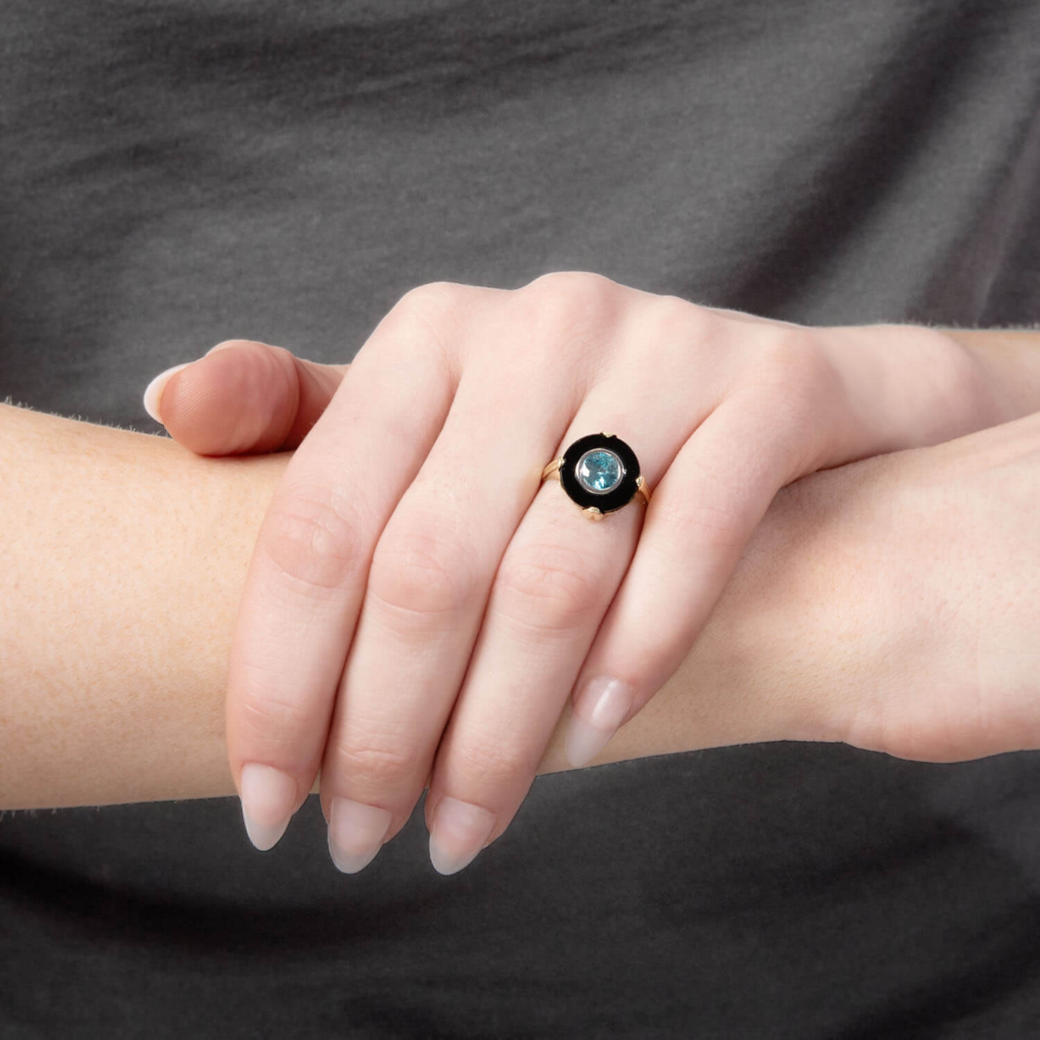 Art Deco 14k Onyx and Zircon Ring