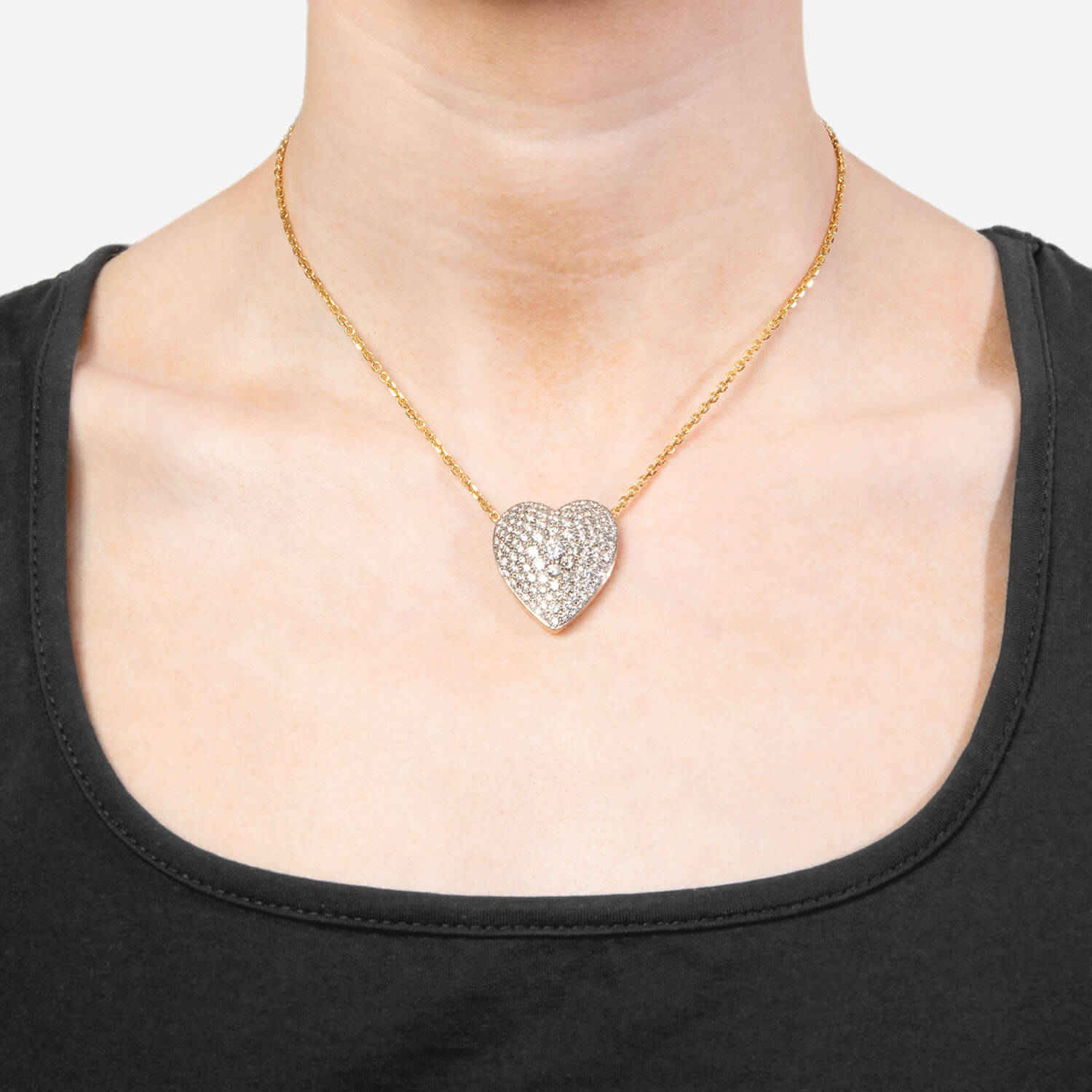 Estate 18k 2.50ctw Diamond Heart Pendant Necklace