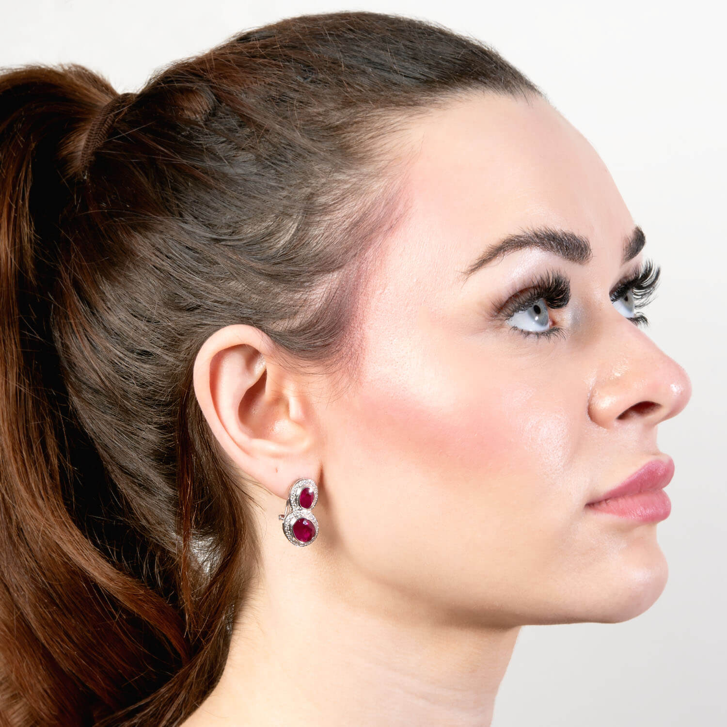 Estate 18k Ruby 9CTW+ Diamond Clip Drop Earrings