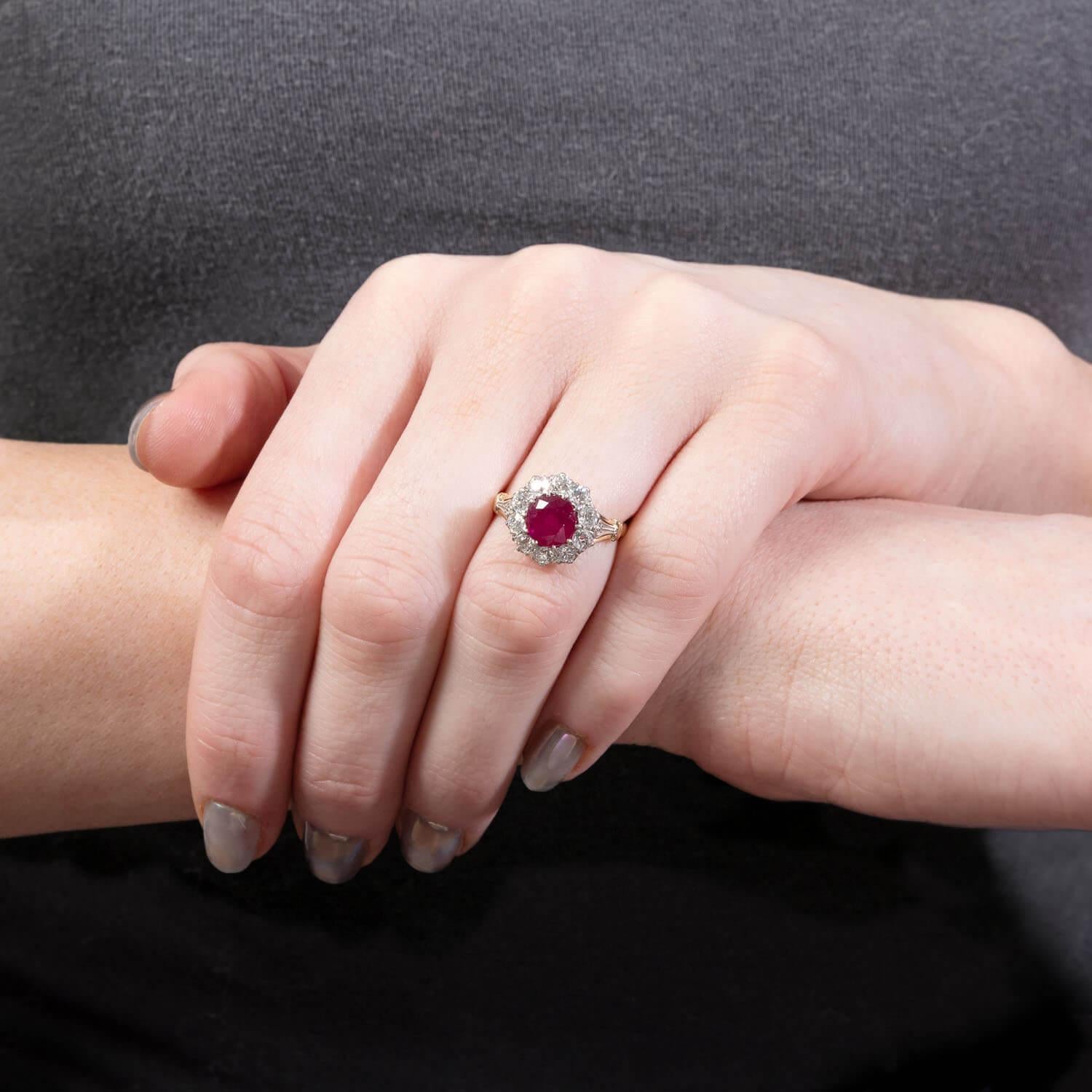 Edwardian 18k/Platinum Ruby and Diamond Halo Ring