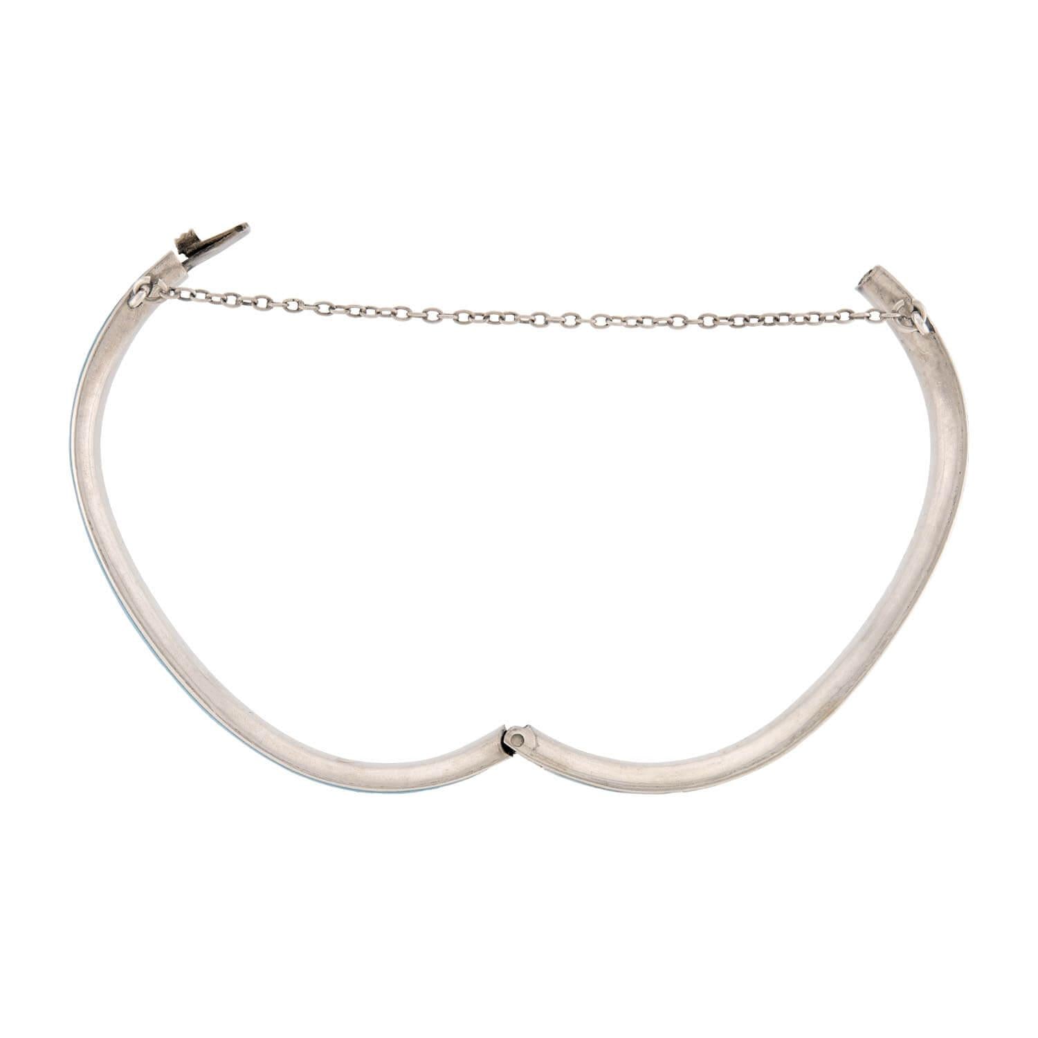 Victorian Sterling Silver Blue Enamel Hinged Bangle