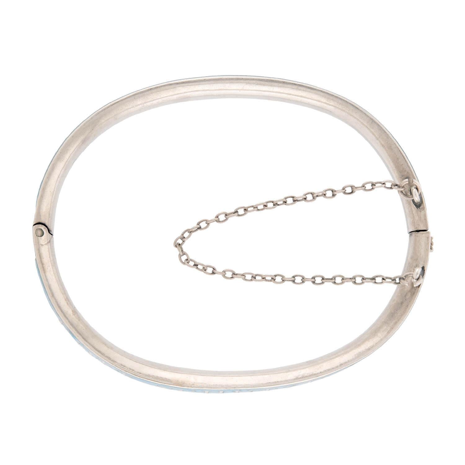 Victorian Sterling Silver Blue Enamel Hinged Bangle