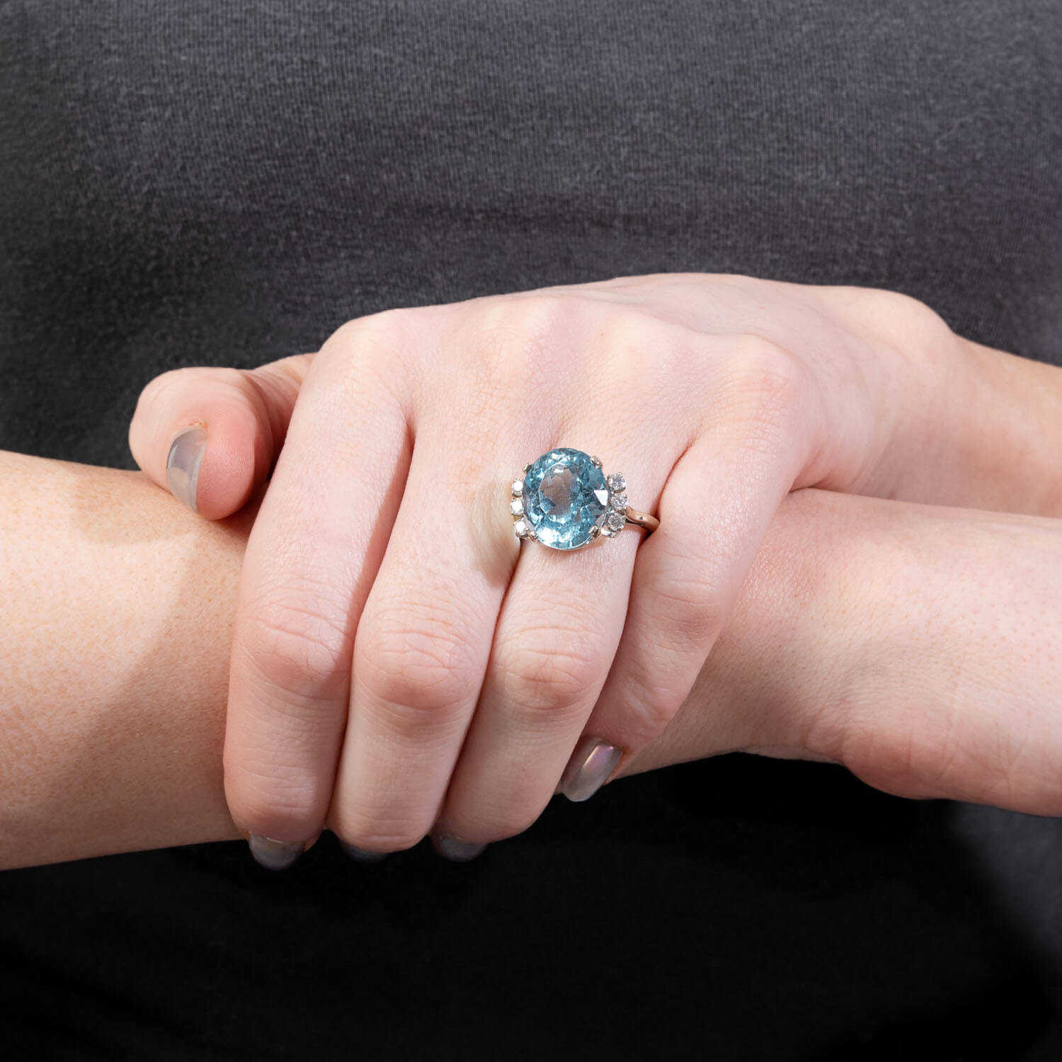 J.E. CALDWELL Vintage 14k Aqua and Diamond Ring 10ct