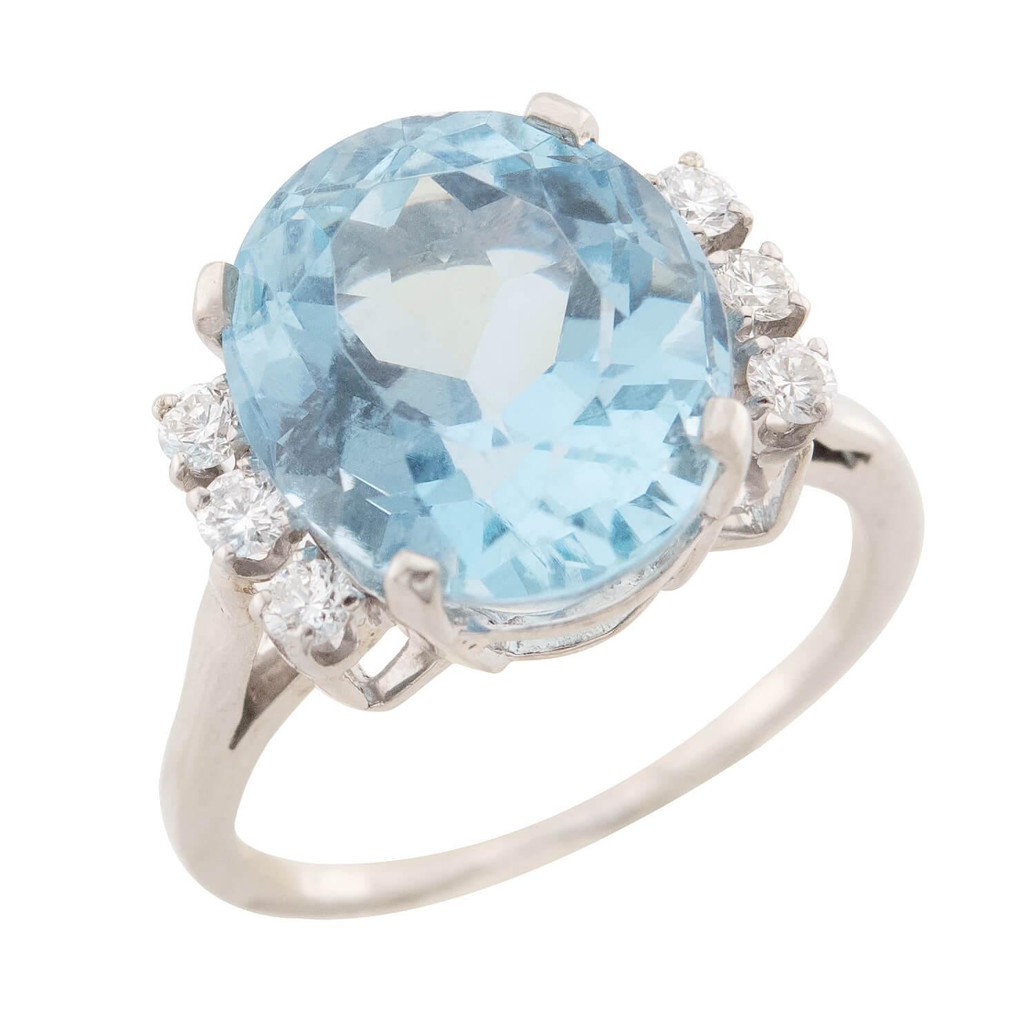 J.E. CALDWELL Vintage 14k Aqua and Diamond Ring 10ct