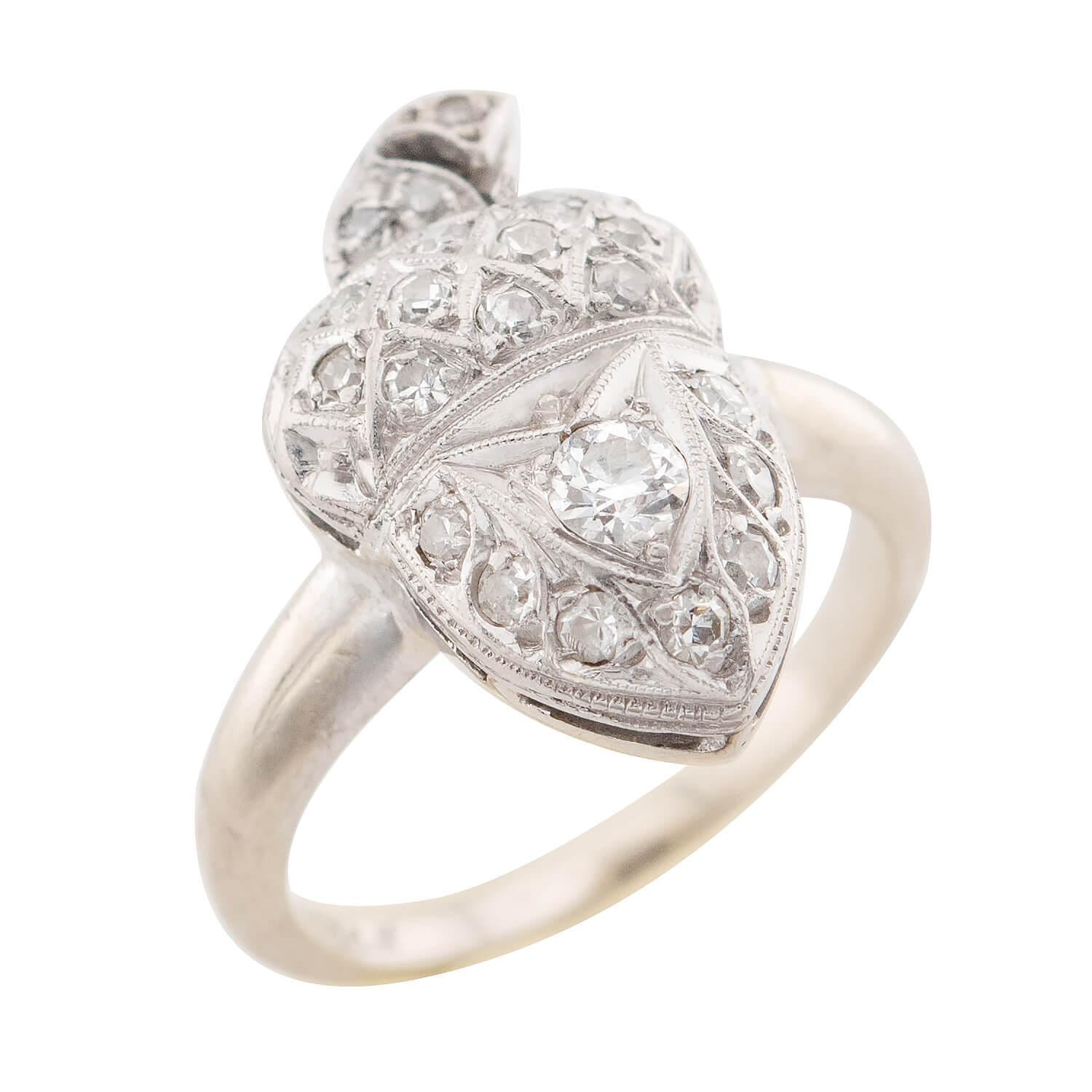 Edwardian 14k Diamond Acorn Motif Ring