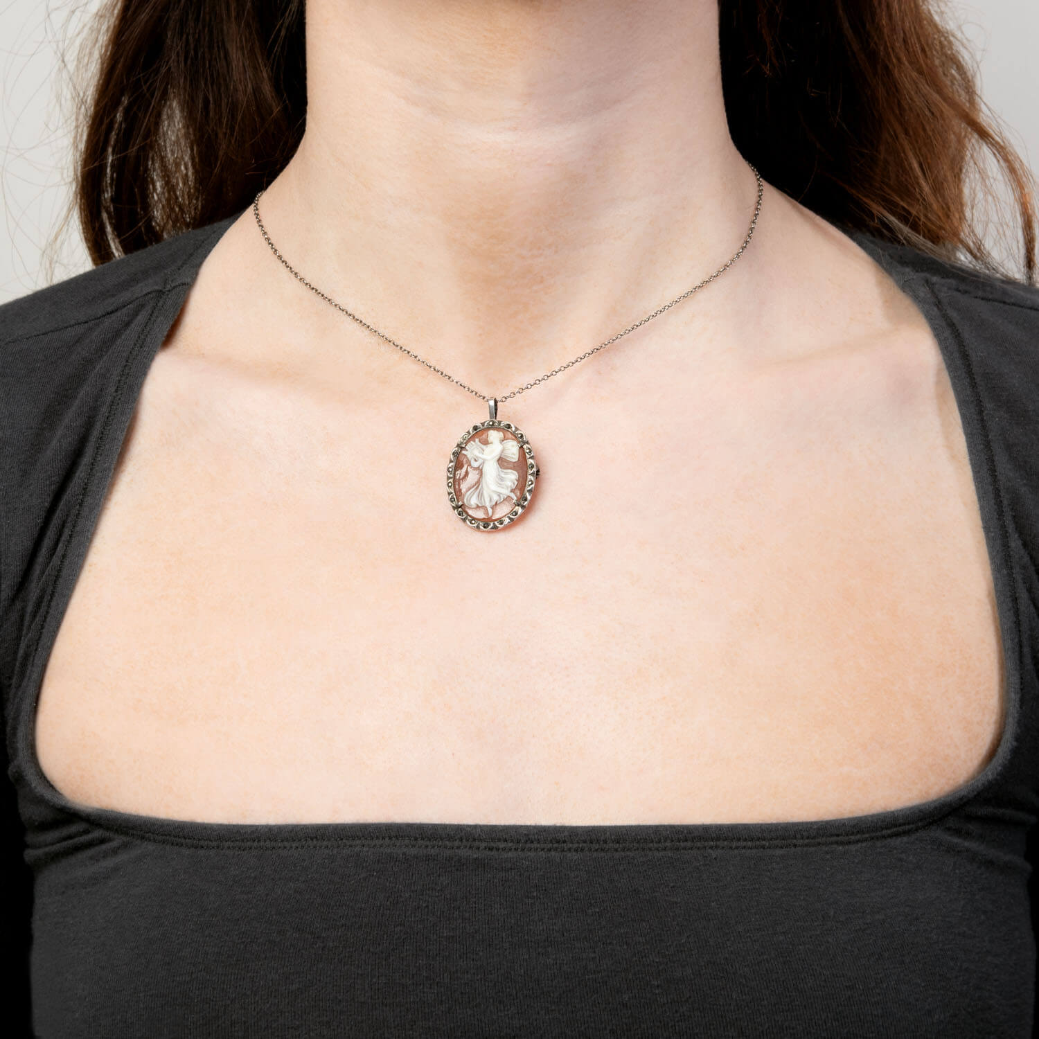 Victorian Sterling Silver Marcasite Cameo Pin/Pendant