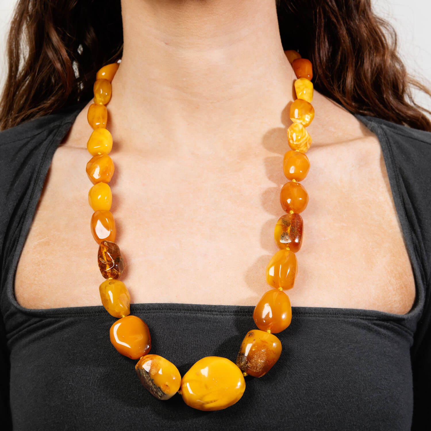 Vintage 14k Baltic Butterscotch Bead Necklace 26"