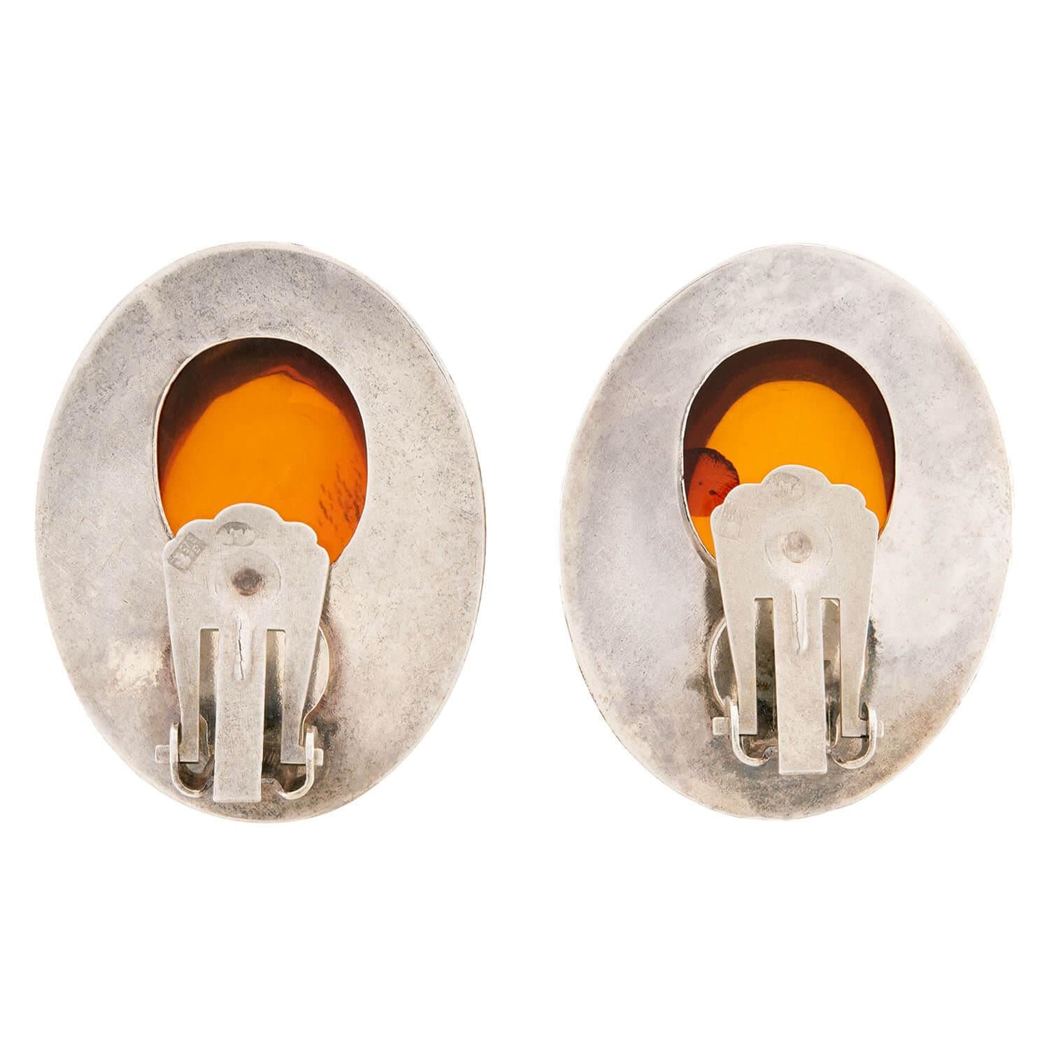 Retro Danish Sterling Silver Baltic Amber Earrings