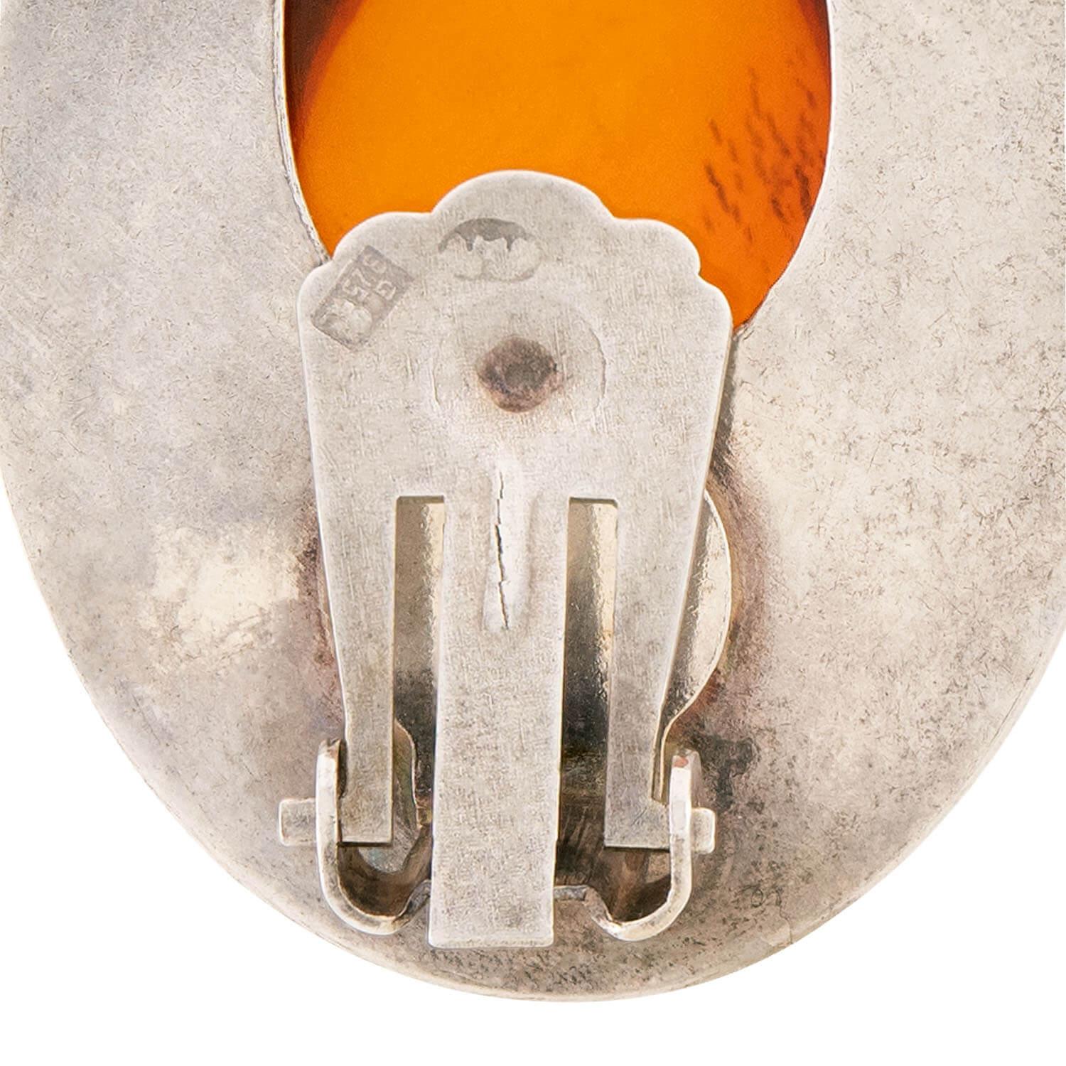 Retro Danish Sterling Silver Baltic Amber Earrings