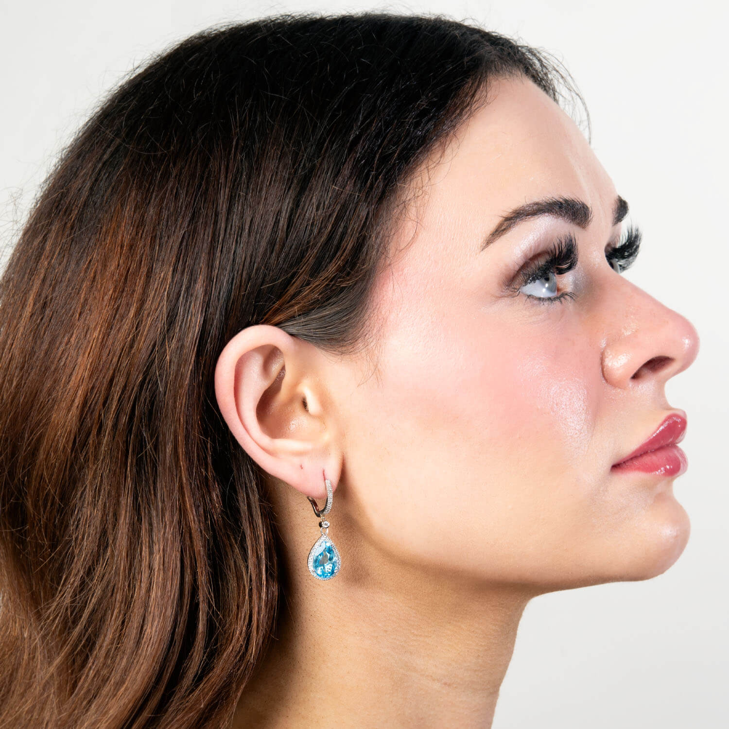 Estate 18k Blue Topaz and Diamond Drop Earrings