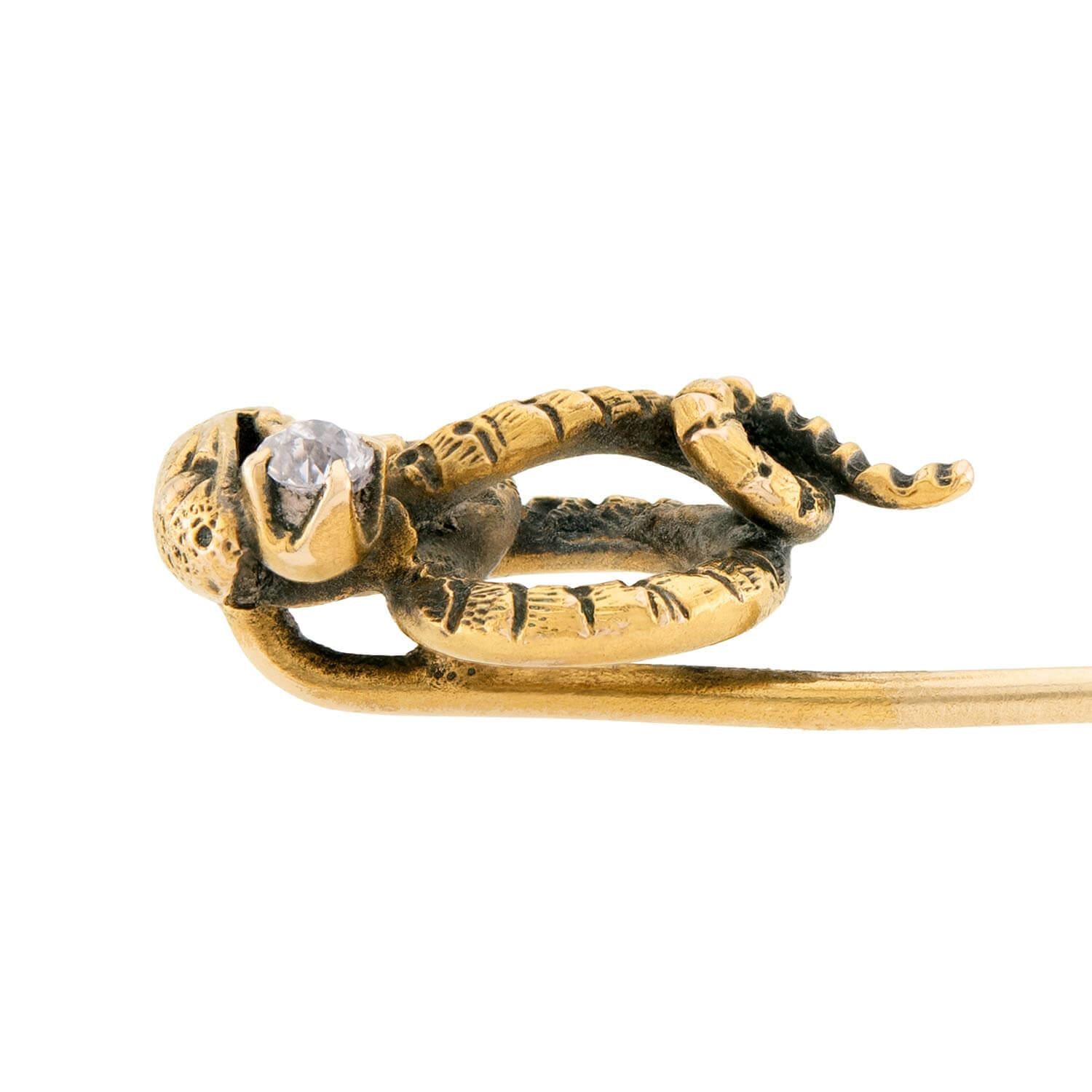 Victorian 14k Diamond Snake Motif Stick Pin