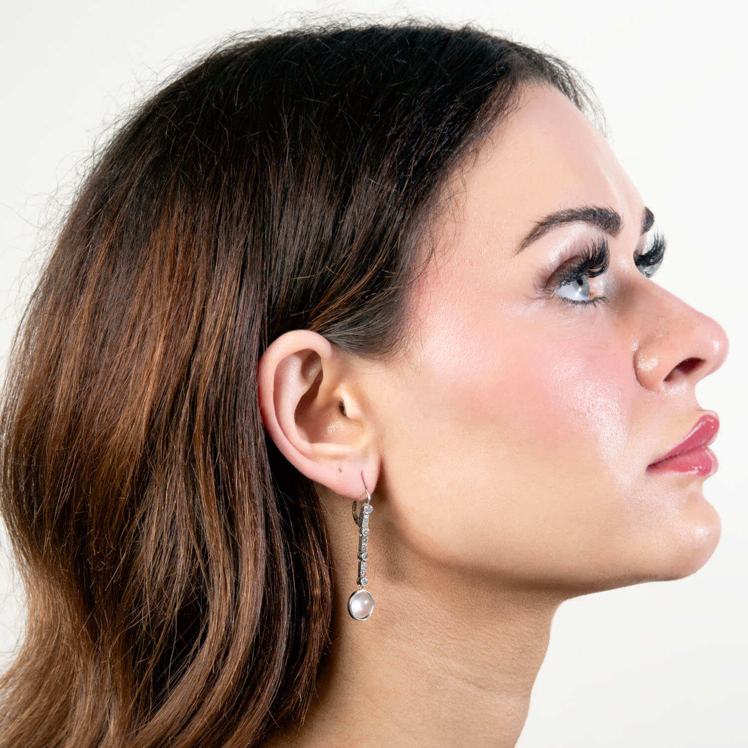 Edwardian 18k/Platinum Moonstone and Diamond Drop Earrings